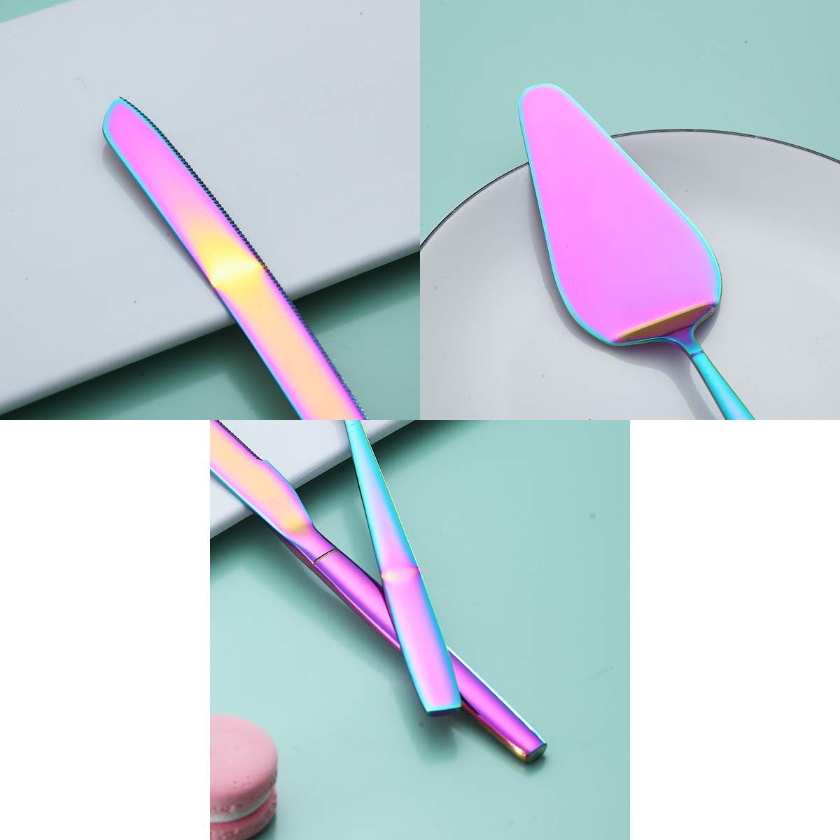 Berglander Rainbow Cake Pie Pastry Servers - Colorful Cake Serving Set with Knife & Server for Weddings, Birthdays, Parties | Perfect for Cake Cutting, Dessert Serving & Special Events
