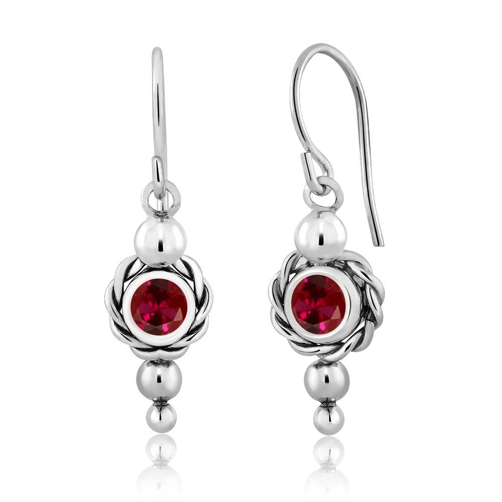 1.20 Ct Round Red Created Ruby 925 Sterling Silver Earrings for Women | Gem Stone King | Elegant Gift for Anniversary, Wedding & Special Occasions