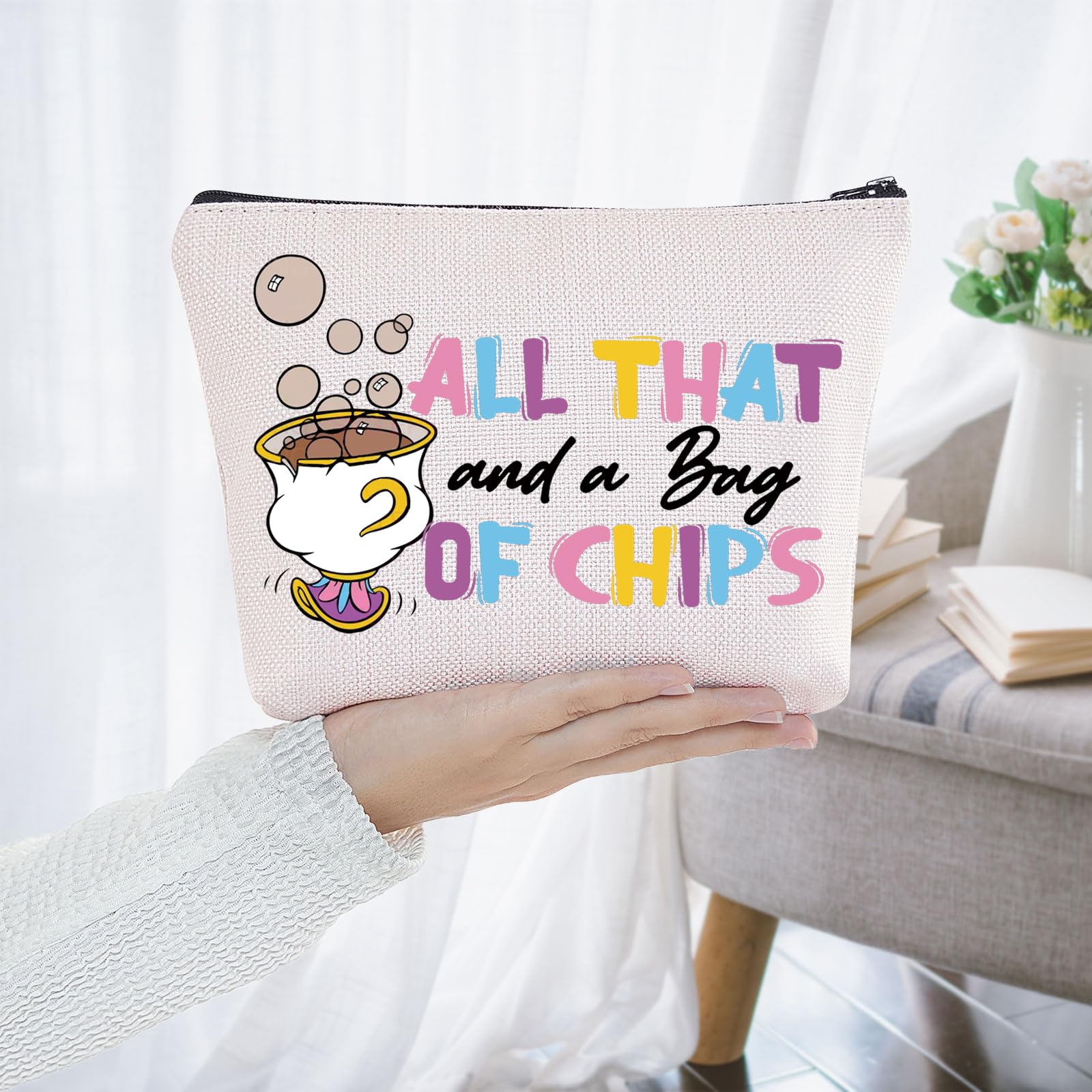 Mrs. Potts and Chip Makeup Bag - Beauty and the Beast Inspired Cosmetic Pouch - Disney Merchandise Gift for Women - Perfect for Travel, Storage & Disney Fans