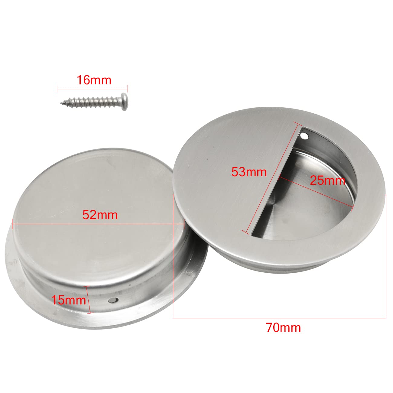2-Pack 70mm Stainless Steel Recessed Door Handles - Round Invisible Cabinet Pulls for Drawers & Sliding Doors | Durable Hidden Handles for Modern Kitchen & Bathroom Cabinets