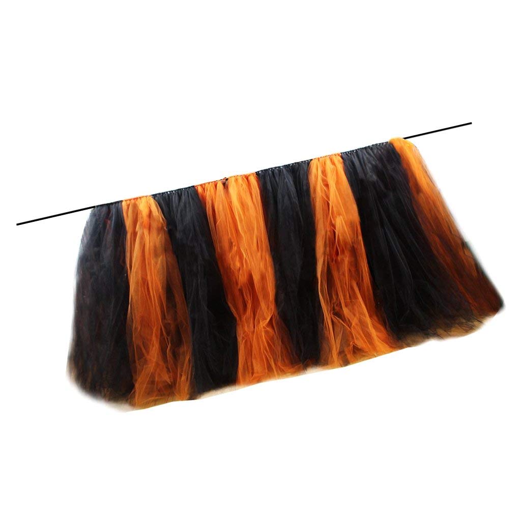 Black & Orange Tulle Tutu Halloween Table Skirt - Spooky Party Tableware & Decoration for Halloween, Thanksgiving, and Fall Celebrations
