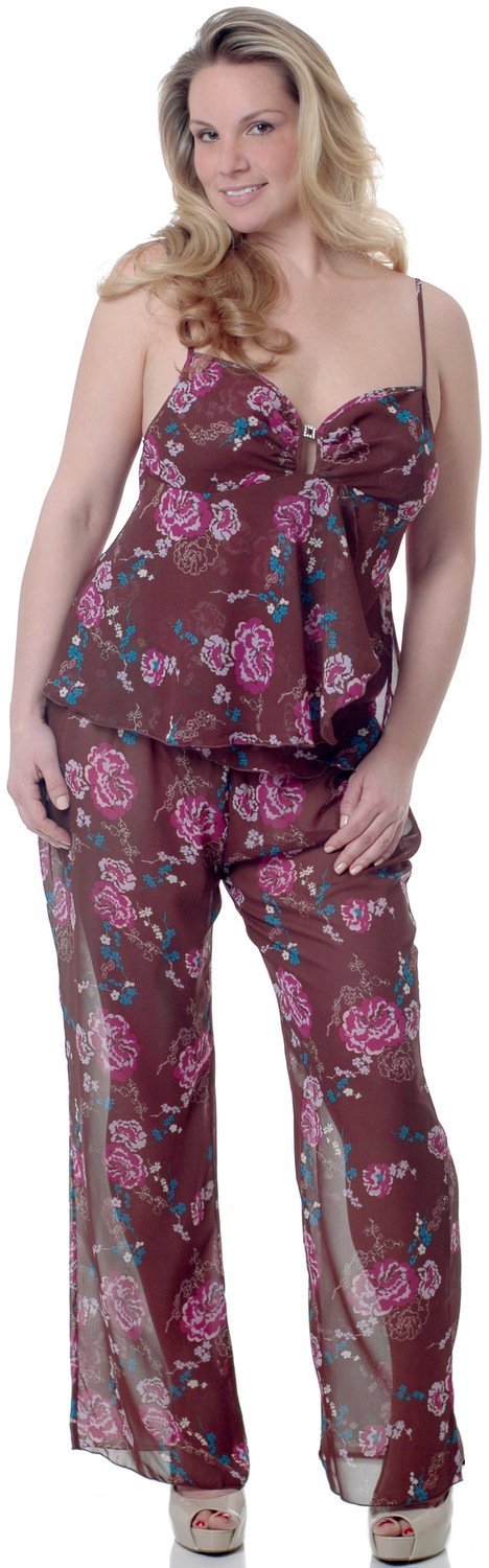 Plus Size Women's Printed Chiffon Camisole Pajama Set - Soft & Comfortable Sleepwear for Lounge & Nighttime Wear #2081x