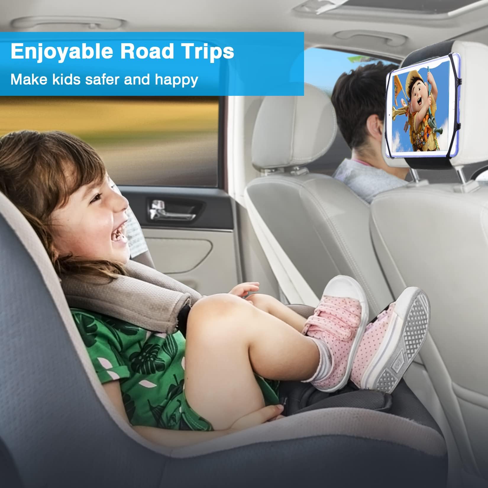 BIGASUO 2 Pack Car Headrest Tablet Mount Holder - Adjustable Angle Anti-Slip Strap for 7-12.9 Inch iPads & Tablets - Perfect for Kids Entertainment on Road Trips & Long Drives