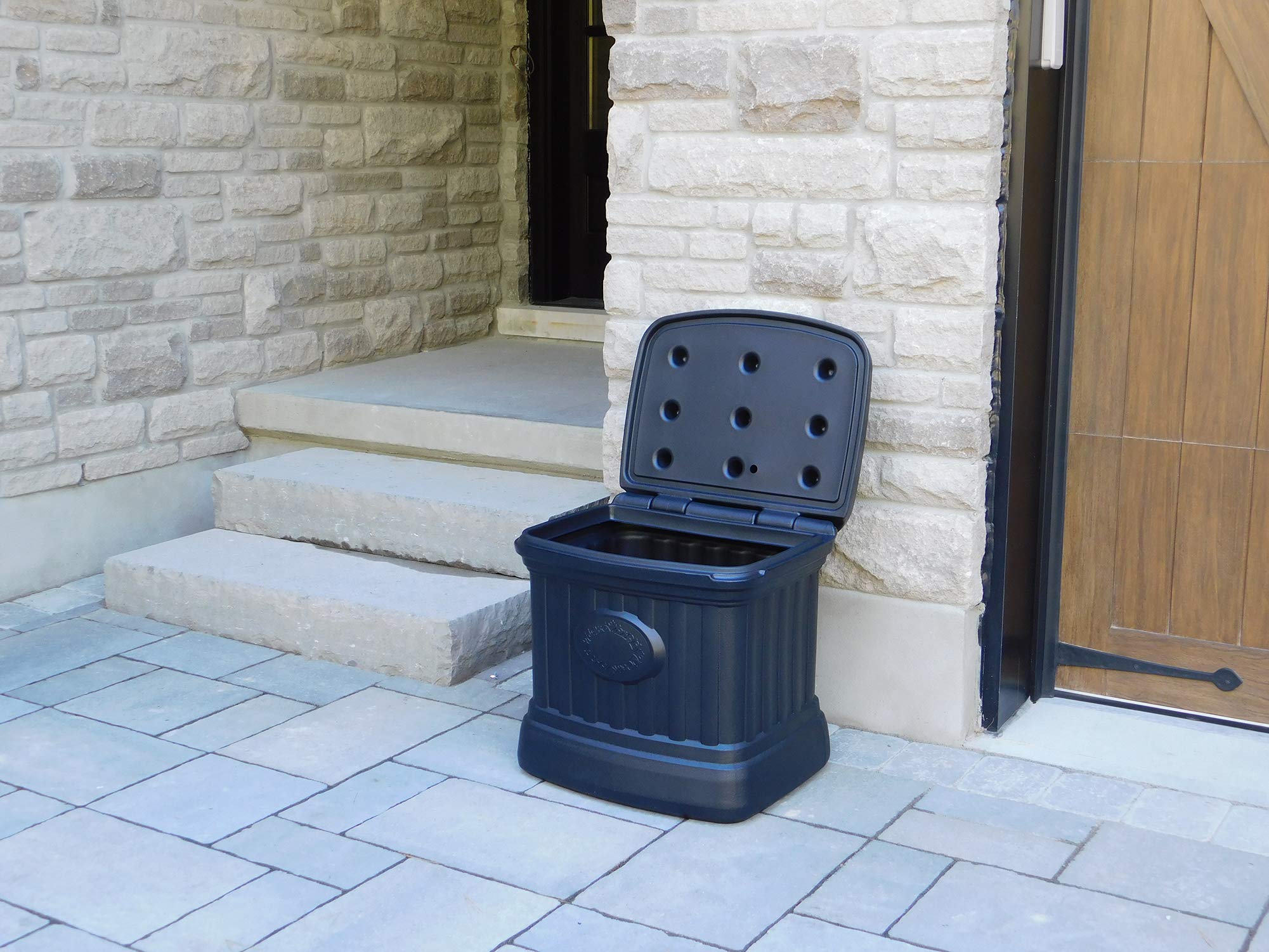 FCMP Outdoor Storage Bin - Heavy Duty Deck Box for Salt, Sand & Outdoor Gear - Weatherproof Multi-Purpose Container for Porch, Patio & Entryway (SB120-BLK, Black) - Perfect for Seasonal Storage & Backyard Organization