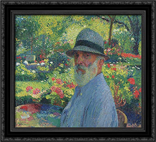 Henri Martin Framed Canvas Art - 22x20 Black Ornate Wood Frame Self Portrait in the Garden Painting | Wall Decor for Living Room, Bedroom & Office