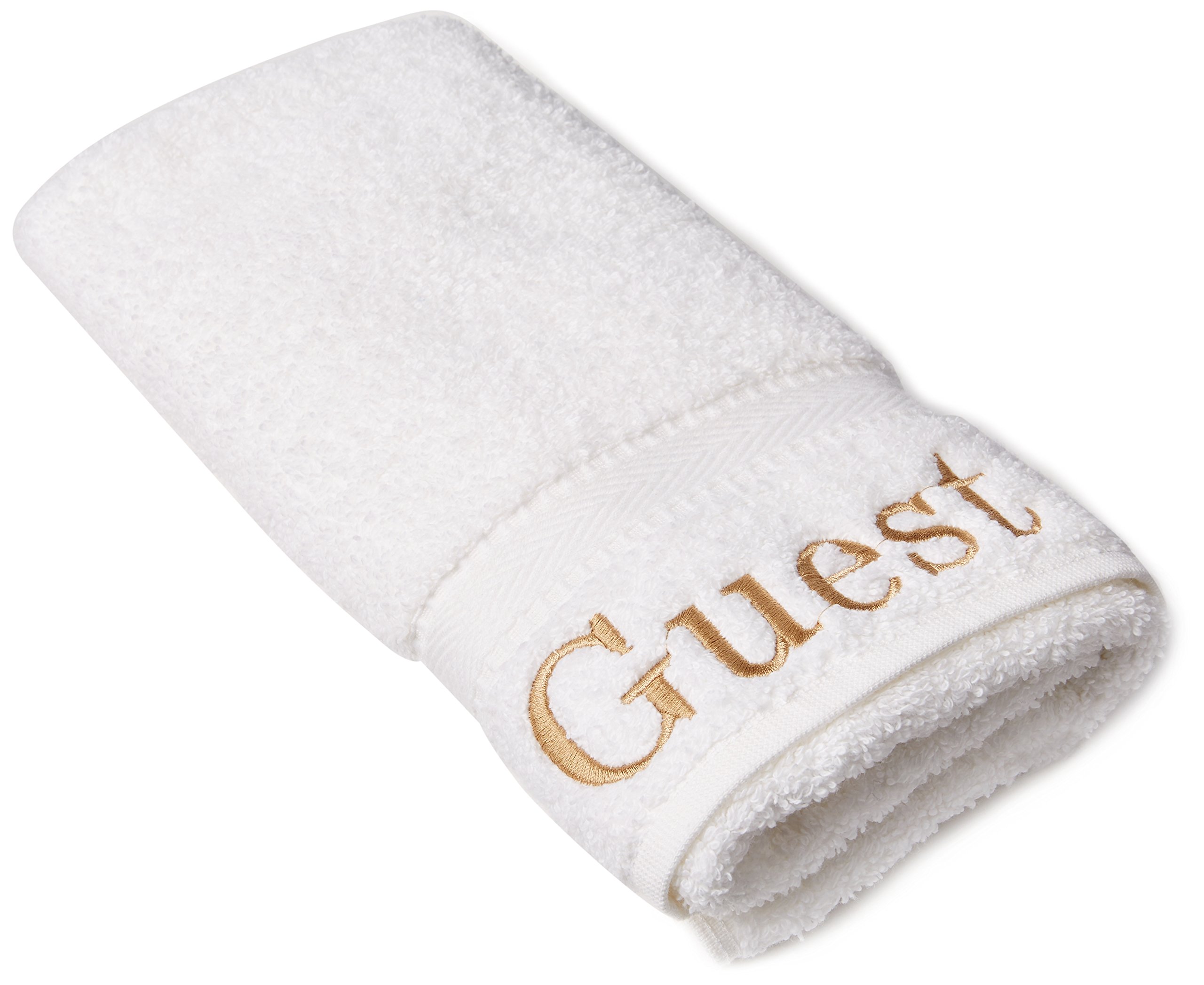 Linum Home Textiles Embroidered Guest Hand Towel Set of 2 - White & Gold Luxury Bathroom Towels for Guest Bathroom, Powder Room, or Spa Decor