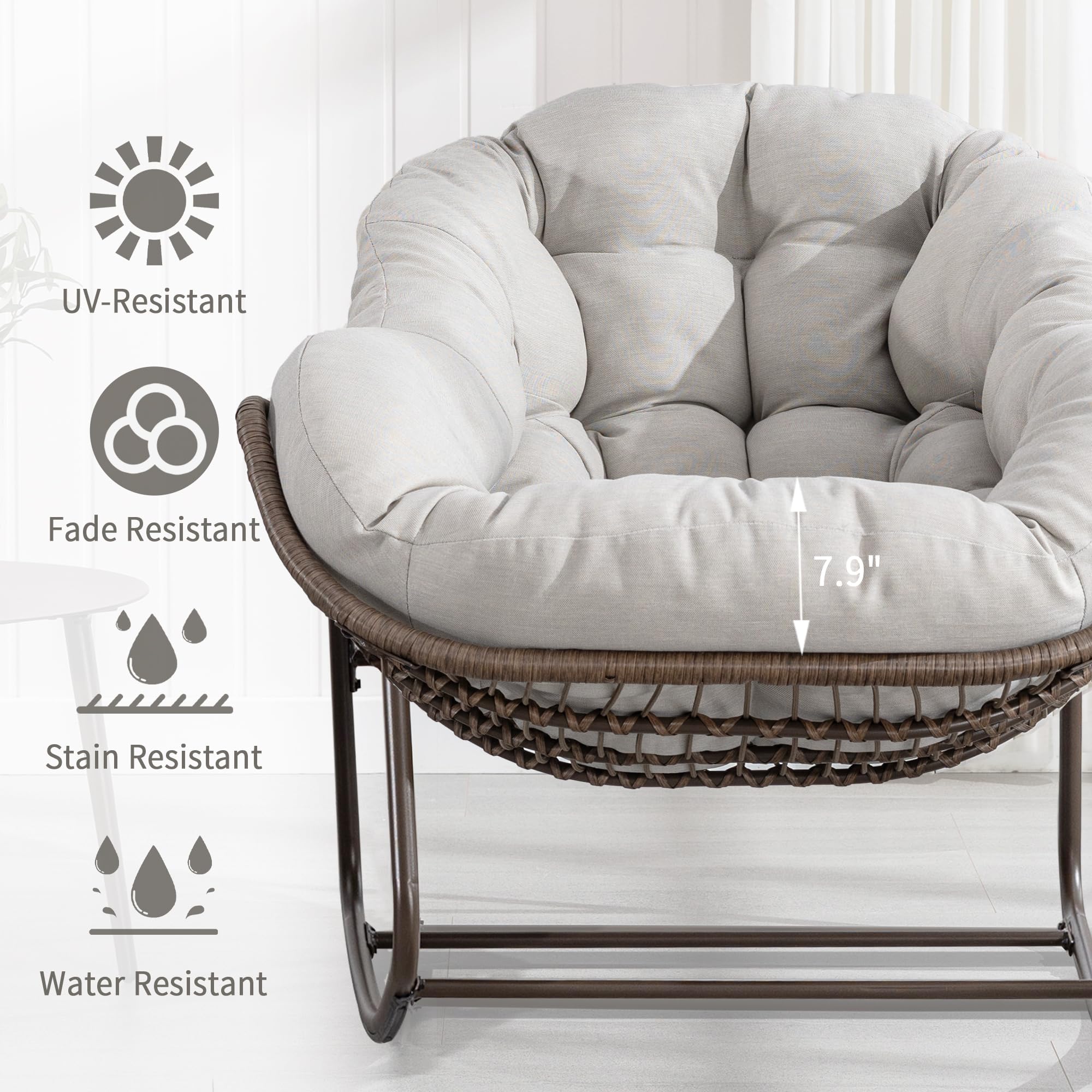 Oversized Wicker Papasan Glider Rocking Chair - Comfortable Patio Rocker Recliner for Living Room, Nursery, Bedroom, Front Porch & Lawn - Perfect for Relaxing, Reading & Lounging (Beige, 1 Chair)