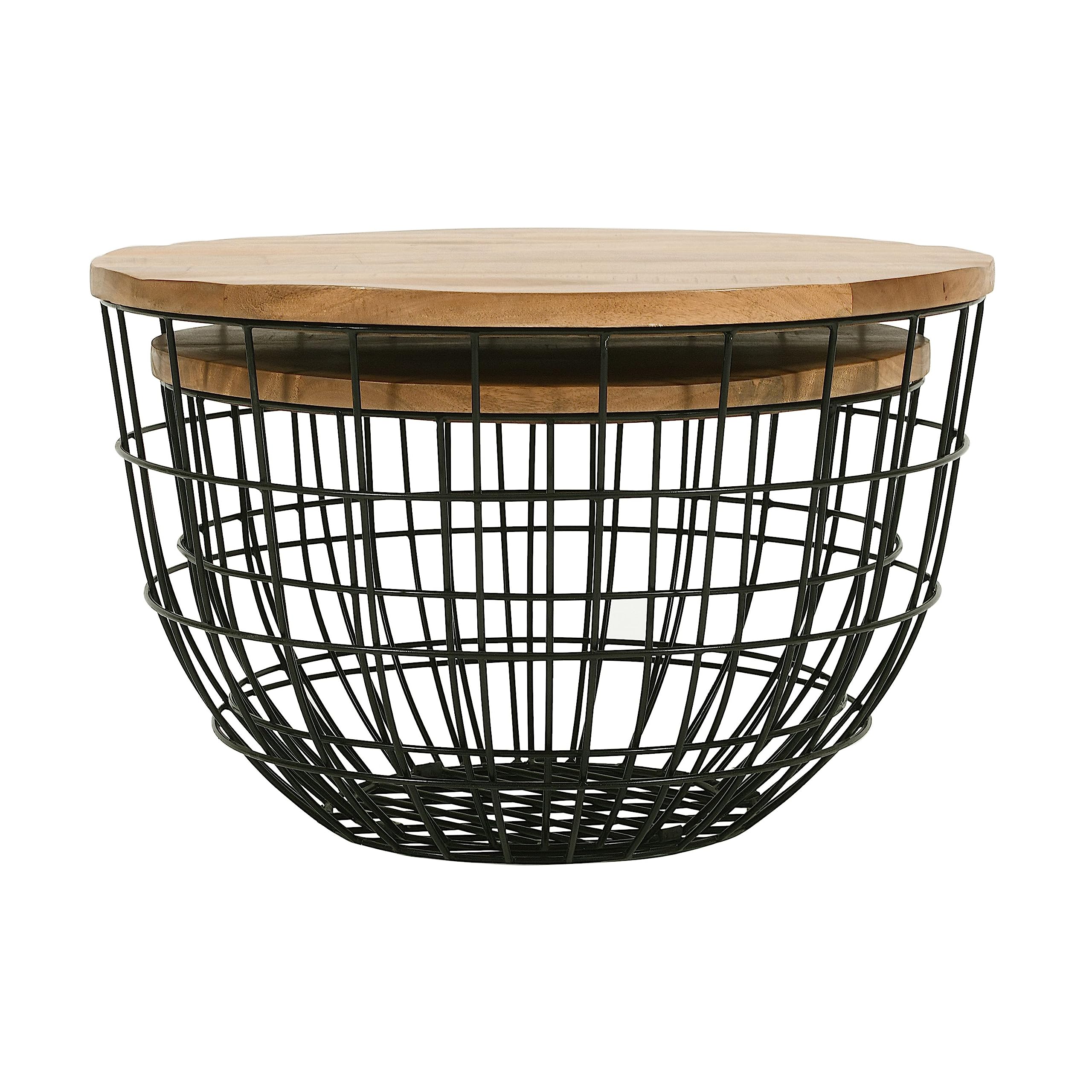 Jofran Rondo Nested Storage Coffee Table Set of 2 - Solid Wood & Metal Basket End Tables, Black - Perfect for Living Room, Office & Small Spaces