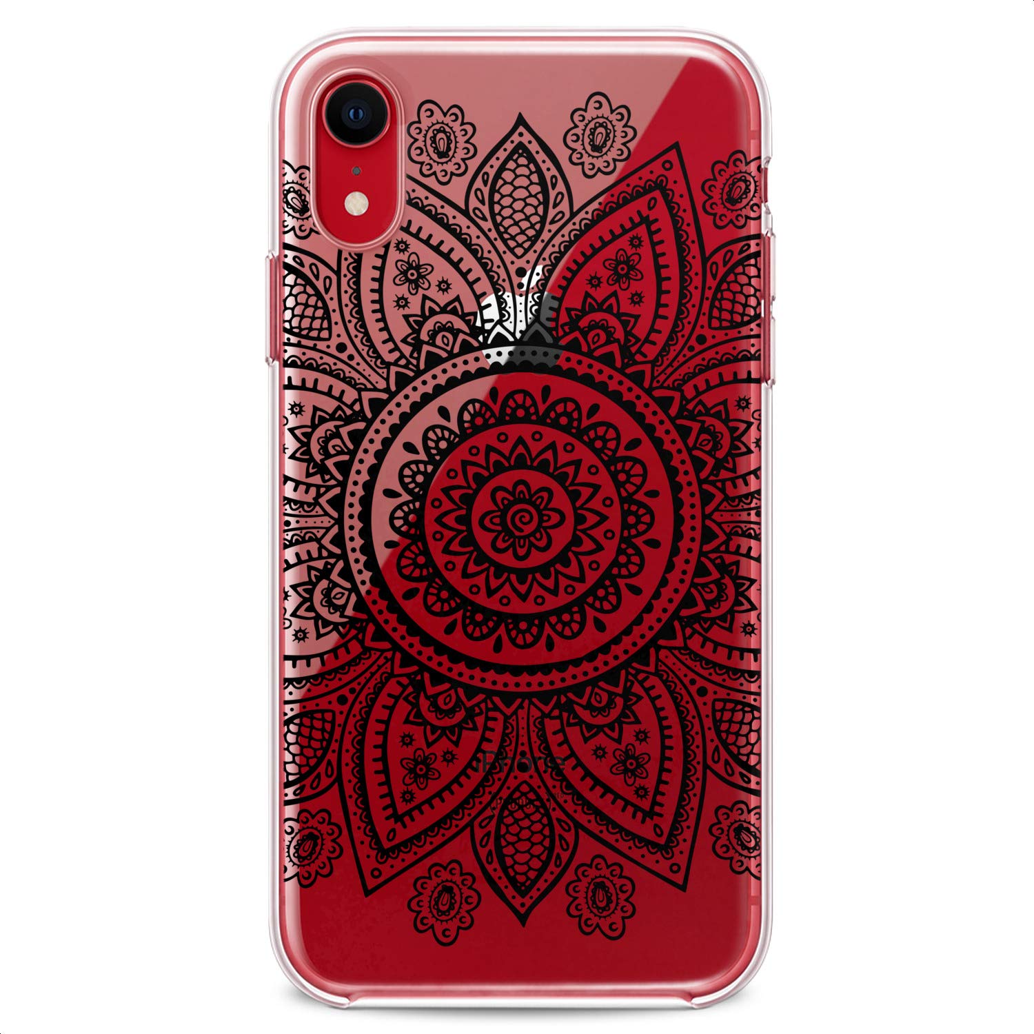 Premium TPU Phone Case for iPhone 16/15/14/13/12/11 Pro Max/Plus/Mini/Xs/Xr/X/8+/7/6/5/SE - Slim Protective Silicone Cover with Boho Tribal Flower & Mandala Print Design (Black/Clear) - Perfect for Teens, Girls & Fashion Lovers - Great for Daily Use, Travel & Gift Giving