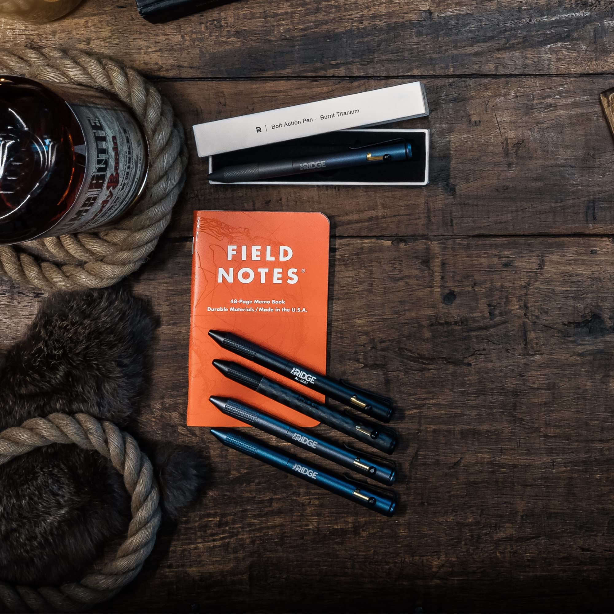 The Ridge Bolt Action Ballpoint Pen - Premium Metal Retractable Pen with Textured Grip & Pressurized Refill | Compact Writing Instrument in Burnt Titanium Finish | Perfect for Office, Business Meetings & Everyday Carry (EDC)
