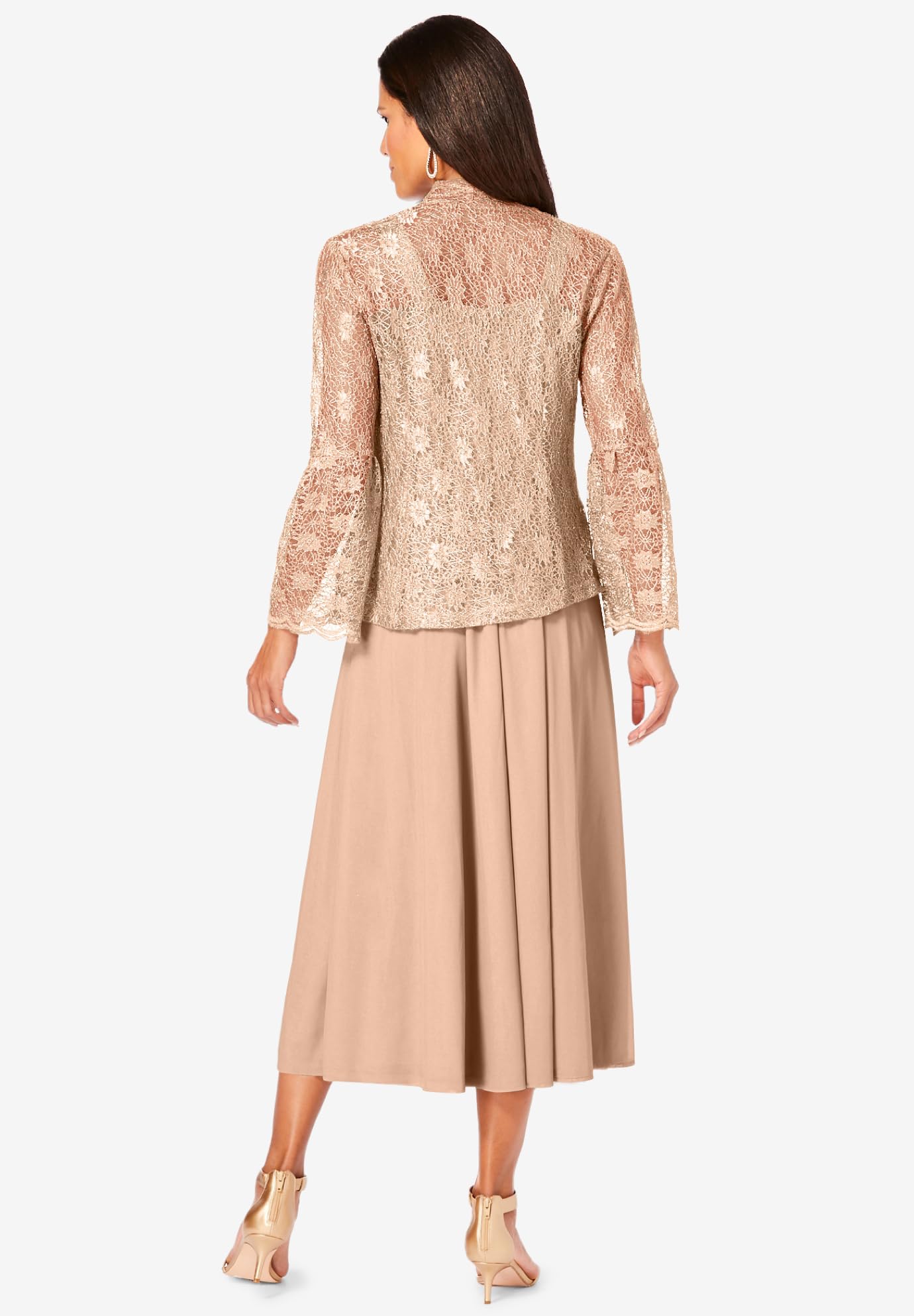 Roaman's Women's Plus Size Glitter & Lace Jacket Dress Set - Elegant Formal Outfit for Weddings, Parties & Special Occasions