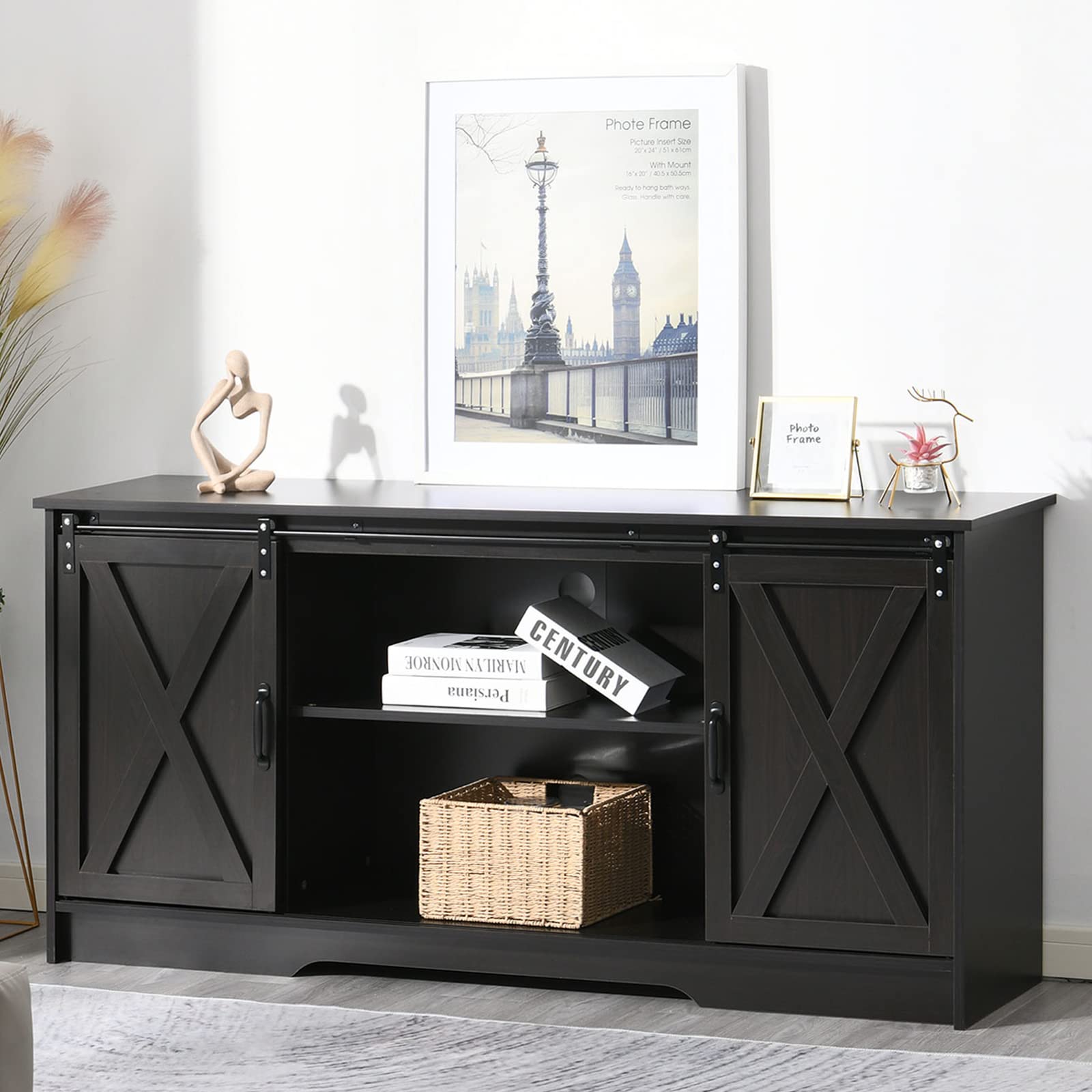 Farmhouse TV Stand for 65-70 Inch TVs - Espresso Entertainment Center with Storage - Modern Rustic TV Console for Living Room - Perfect for Flat Screen TVs in Home Theater Setup