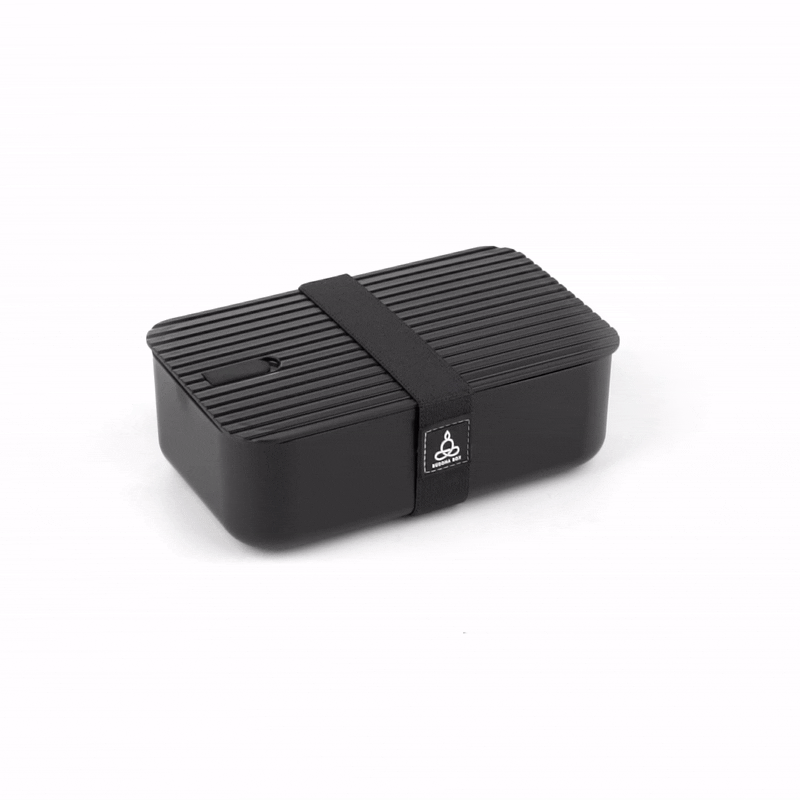 Bento Tek 34 oz Black Buddha Box Lunch Container with Black Lid - 7.5