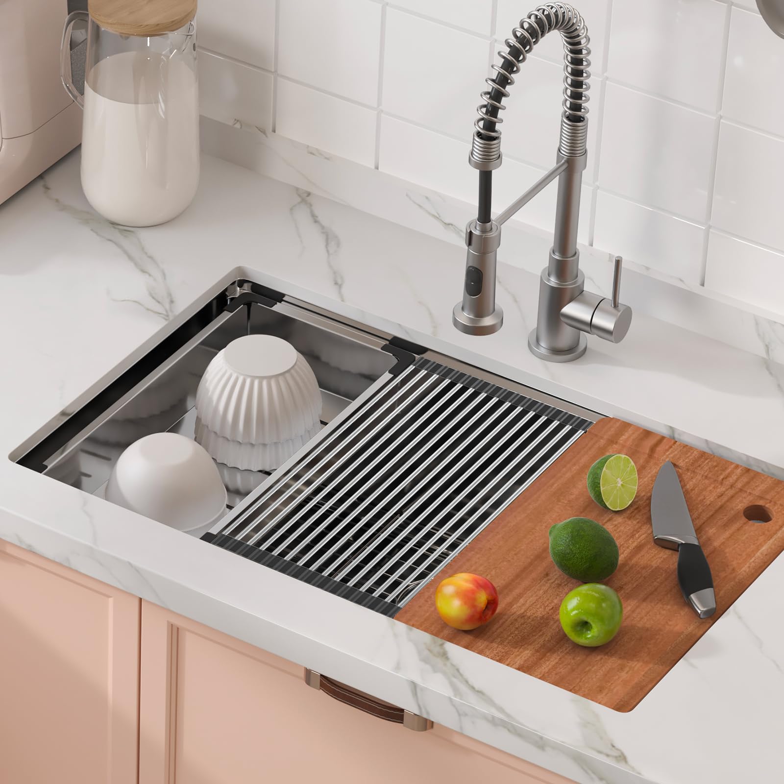 VEVOR 30 Inch 304 Stainless Steel Kitchen Sink - Single Bowl Drop-In/Undermount Design with Drainboard & Accessories - Perfect for Home Kitchens, RV, Prep Stations & Bars - Durable & Stylish Sink for Dishwashing, Food Prep & Entertaining