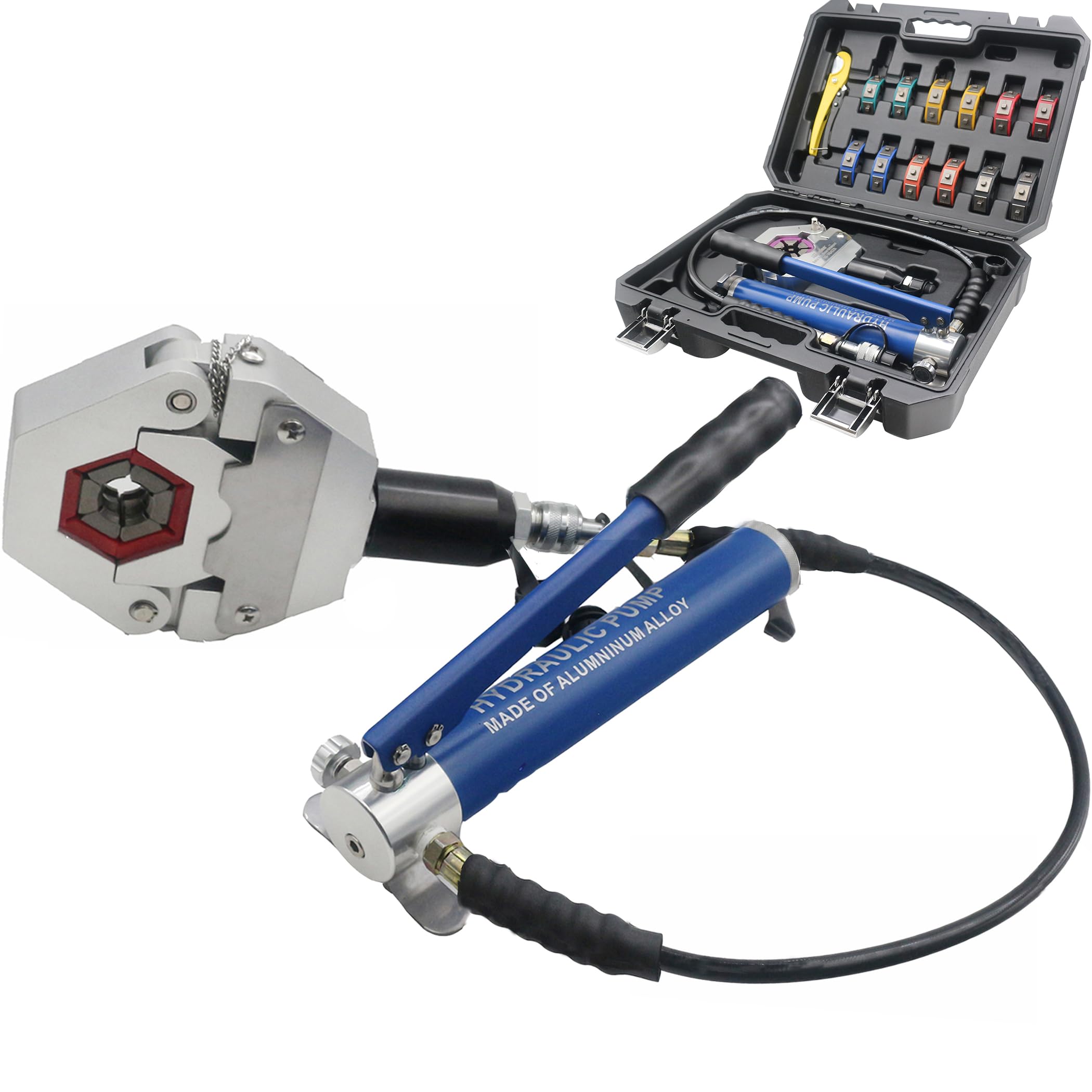 Hydraulic AC Crimping Tool Kit - Manual High Pressure Air Conditioning Hose Crimper for Barbed & Beaded Fittings (IG-7842M with Manual Pump) | Auto AC Repair, HVAC System Maintenance & Refrigerant Line Installation