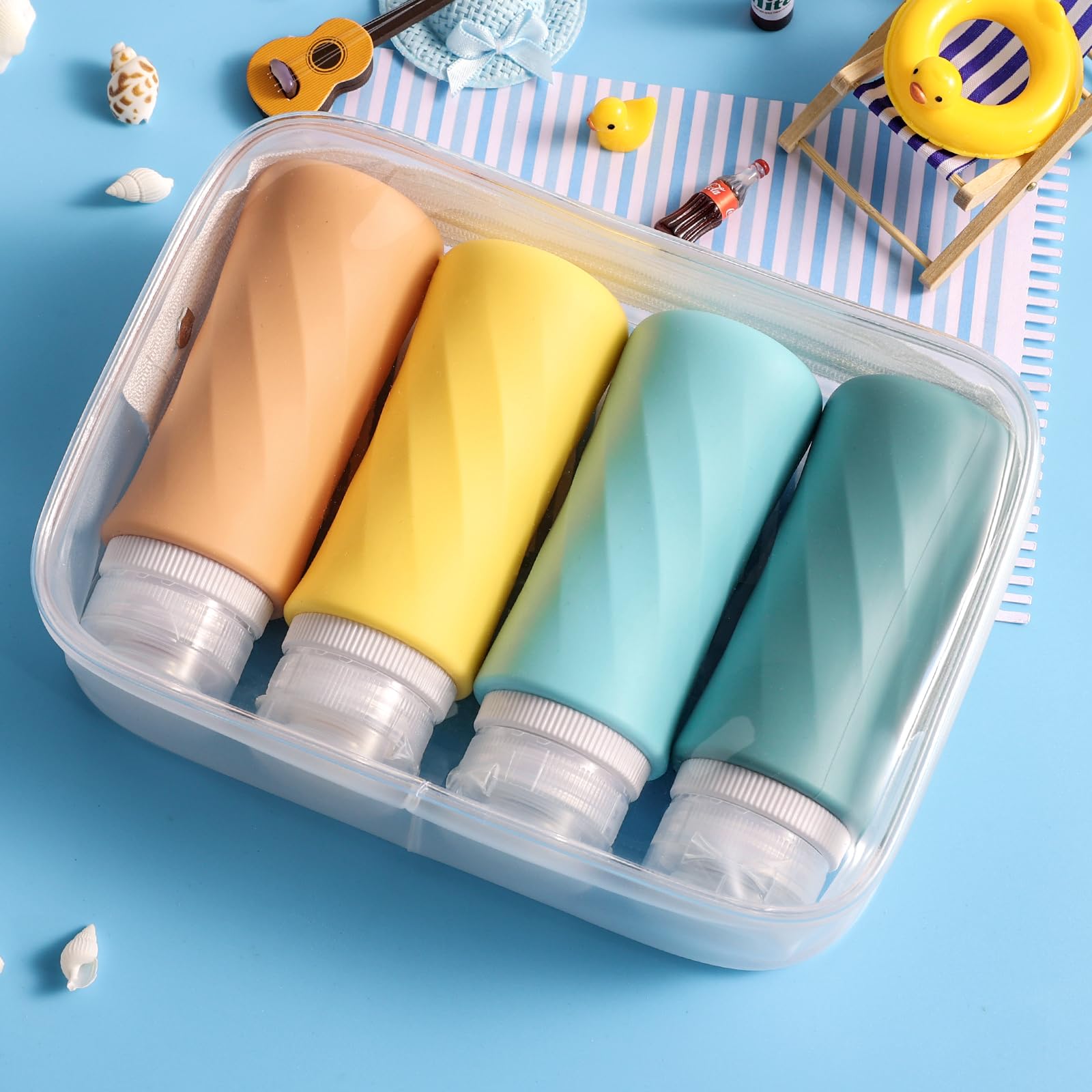 TSA Approved 3.3oz Travel Bottles for Toiletries - 4 Pack Leak Proof Squeezable Silicone Containers with Clear Toiletry Bag | BPA Free, Portable & Reusable | Perfect for Air Travel, Gym, Camping & Vacation Essentials