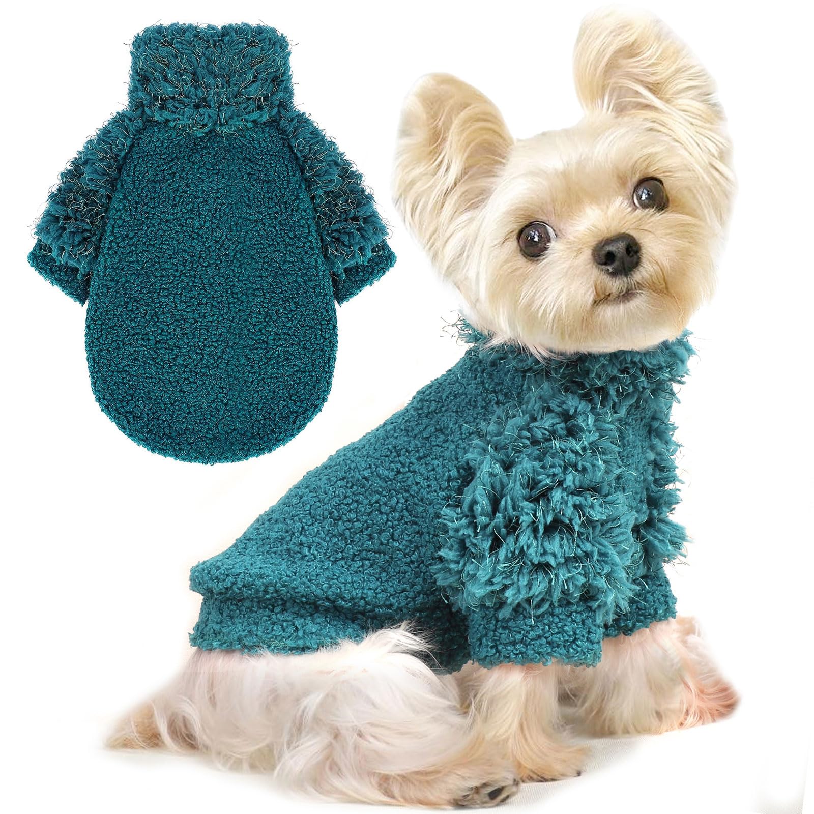 Chihuahua Dachshund Yorkie Dog Sweater - Soft Thick Winter Shirt for Small Dogs | Puppy Clothes for Cold Weather | Green Color Size M | Perfect for Outdoor Walks & Indoor Comfort