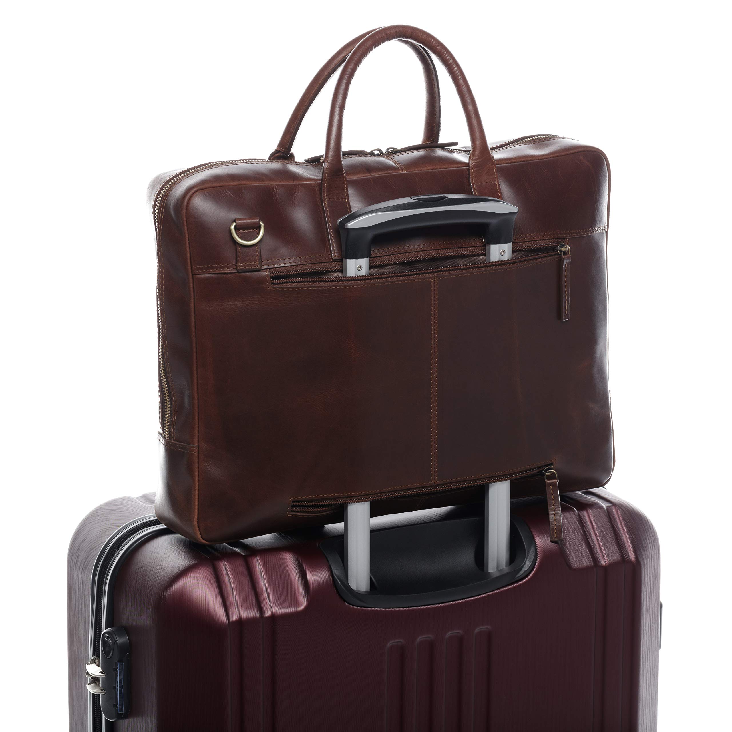 Premium Genuine Leather Laptop Briefcase for Business & Office - SID & VAIN DIXON Large Unisex Computer Bag in Brown - Perfect for Professionals, Commuters & Travelers