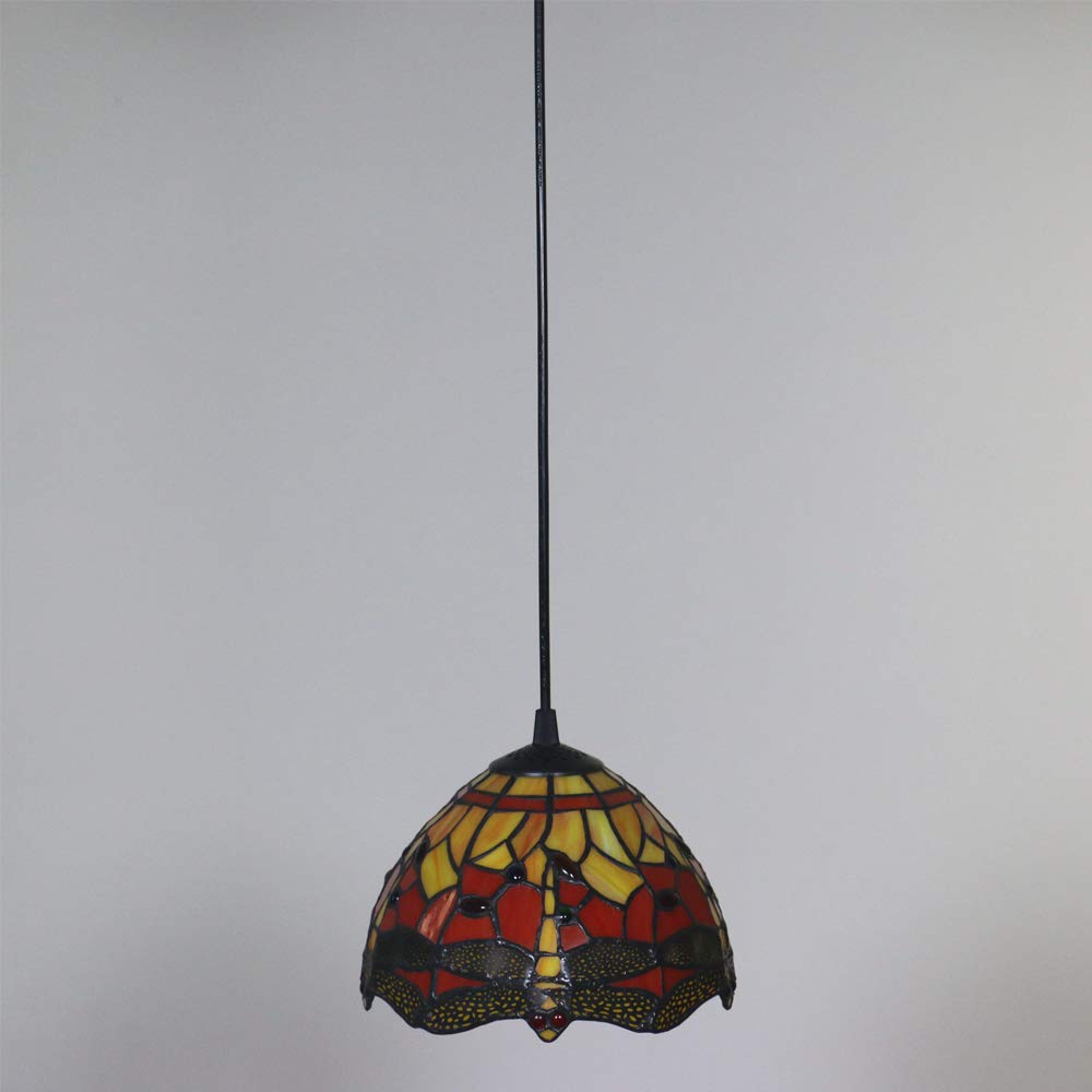 Handmade Tiffany Style Mediterranean Chandelier - Baroque Glass Shade, 20ft UL Certified Plug-in Cord with On/Off Dimmer Switch | Decorative Pendant Light for Dining Room, Foyer & Bedroom (Bulb Not Included)