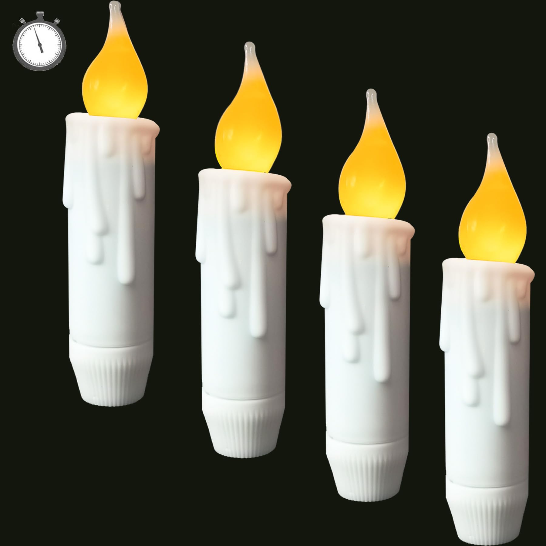 Battery Operated Flameless Taper Candles - 4.75 Inch White Short Candles with Realistic Flickering Flame & Timer - Safe LED Candlesticks for Fireplace, Christmas, Halloween, Wedding, and Home Decor