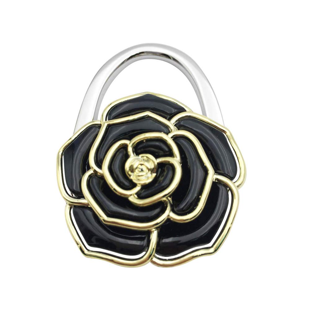 Elegant Rose Flower Foldable Purse Hook & Hanger - Portable Handbag Holder for Restaurant Tables, Closet Storage & Travel Organization