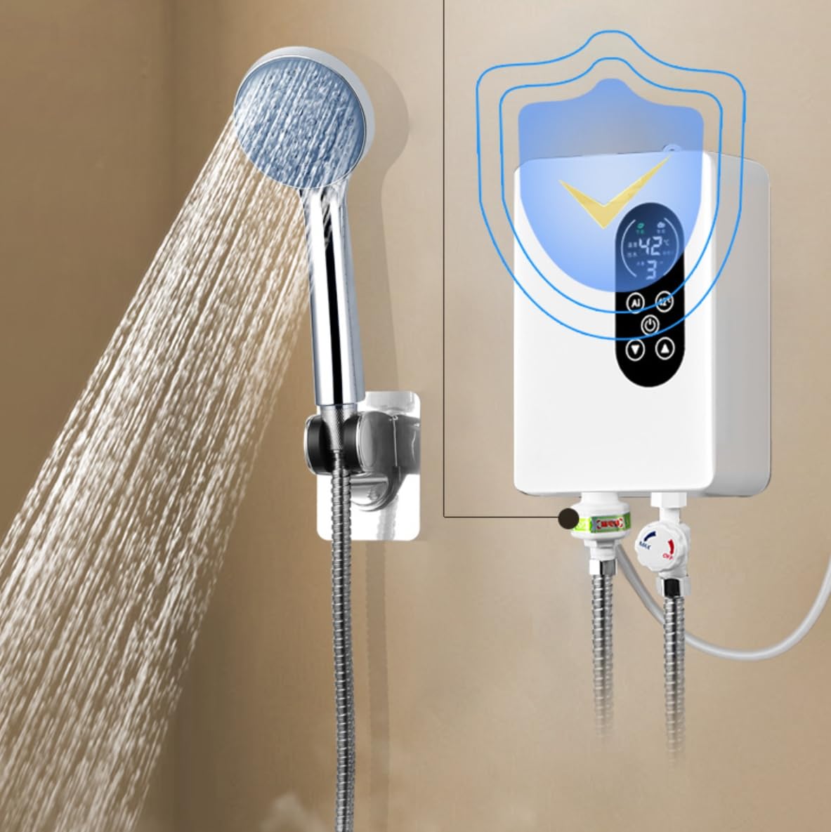 Electric Instant Tankless Water Heater for Shower & Kitchen - Fast Hot Water Faucet with Hose Bracket - Perfect for Bathroom, RV, and Small Apartments