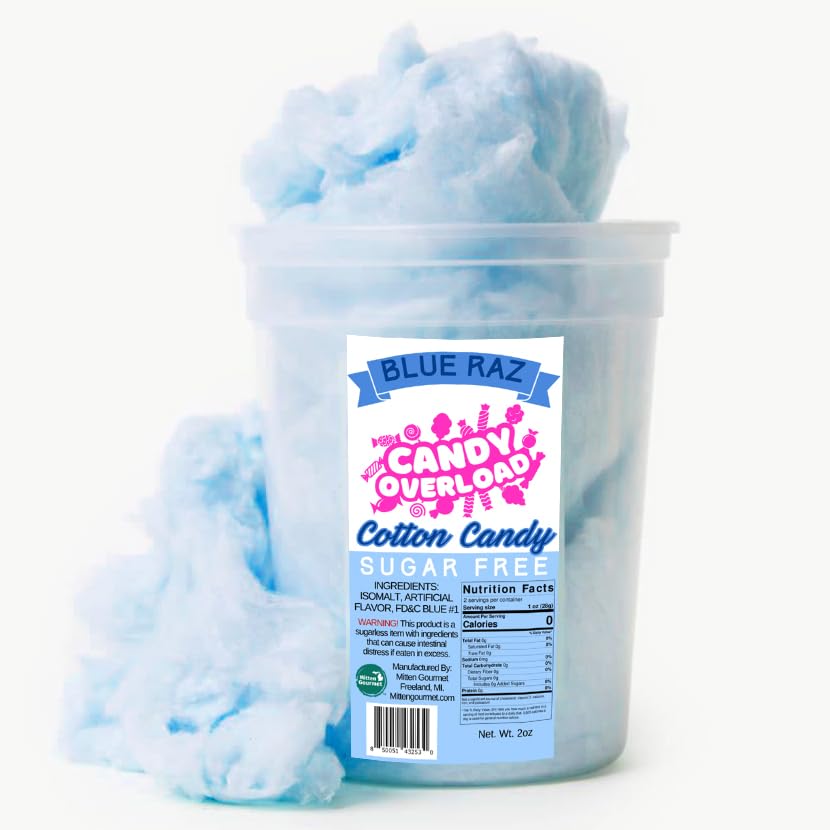 Sugar Free Cotton Candy - Blue Raspberry Flavor - Keto Friendly & Diabetic Safe Low Carb Snack - Perfect for Parties, Gifts, and Keto Diet Treats