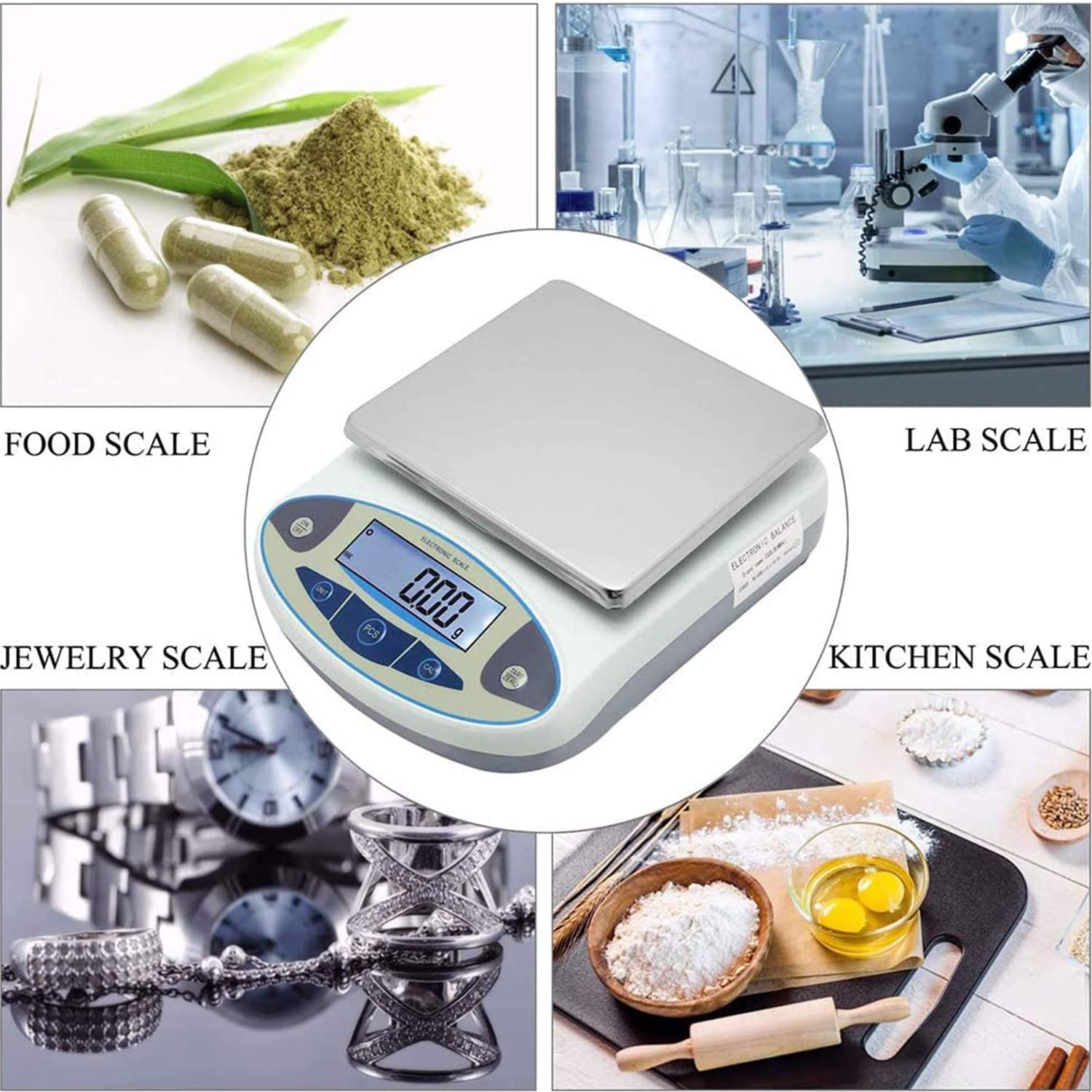 High Precision Digital Analytical Balance 2000g x 0.01g - Lab Scale, Jewelry Scale & Kitchen Scale for Scientific Research, Gem Weighing & Cooking Measurements