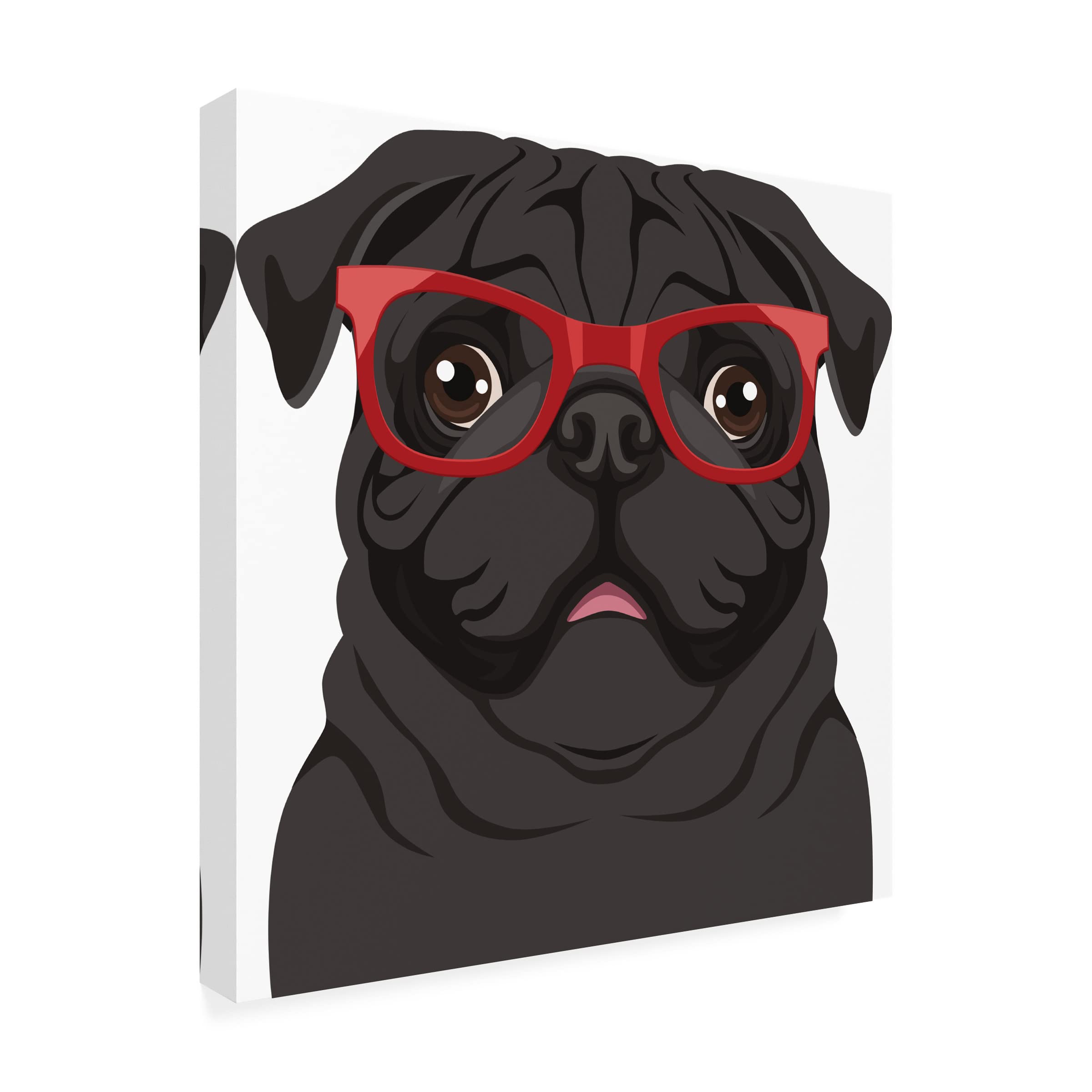 Pug Wearing Hipster Glasses Canvas Art Print - Funny Dog Wall Decor for Living Room, Bedroom & Office - 5-Panel Modern Home Decor by Trademark Fine Art