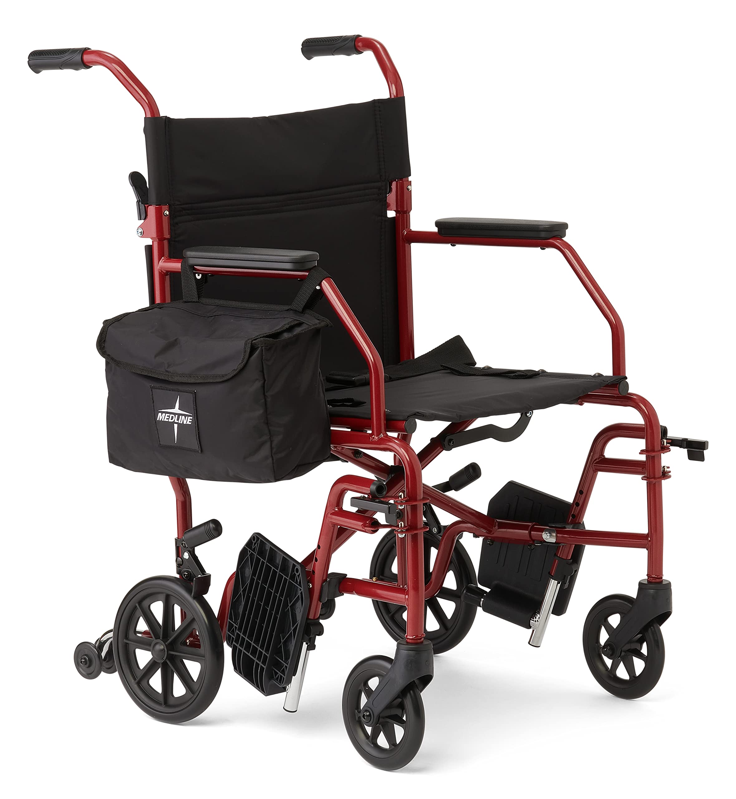 Medline Steel Transport Wheelchair - Foldable Lightweight Wheelchair with Desk-Length Arms & Anti-Tippers for Seniors & Disabled - Ideal for Travel, Hospitals & Home Care