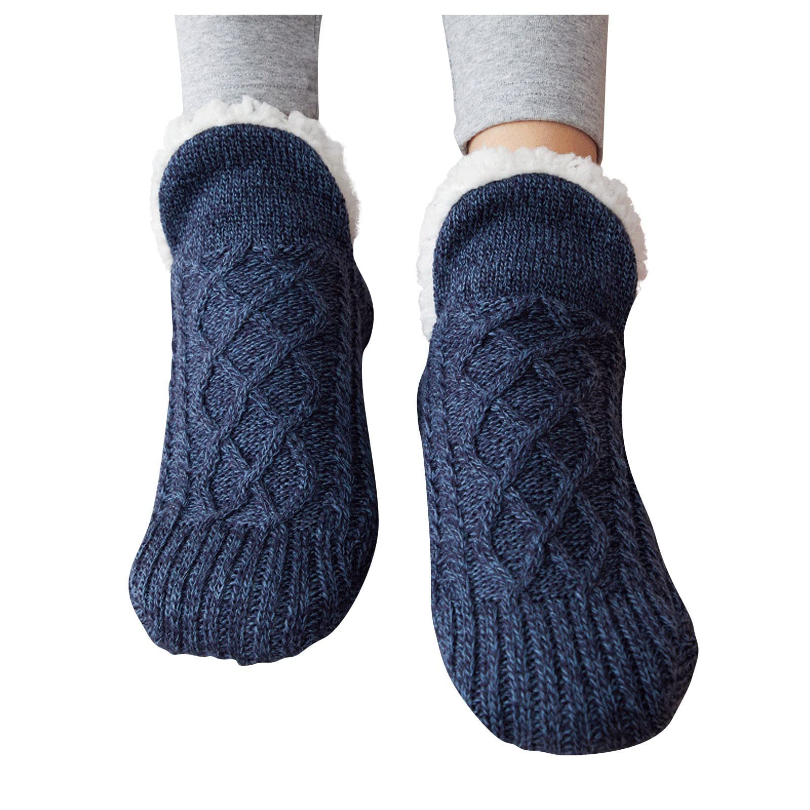 Cozy Woven & Velvet Non-Slip Slipper Socks for Women & Men - Indoor Thermal Floor Socks with Grippers - Perfect for Winter Home, Office & Yoga Comfort