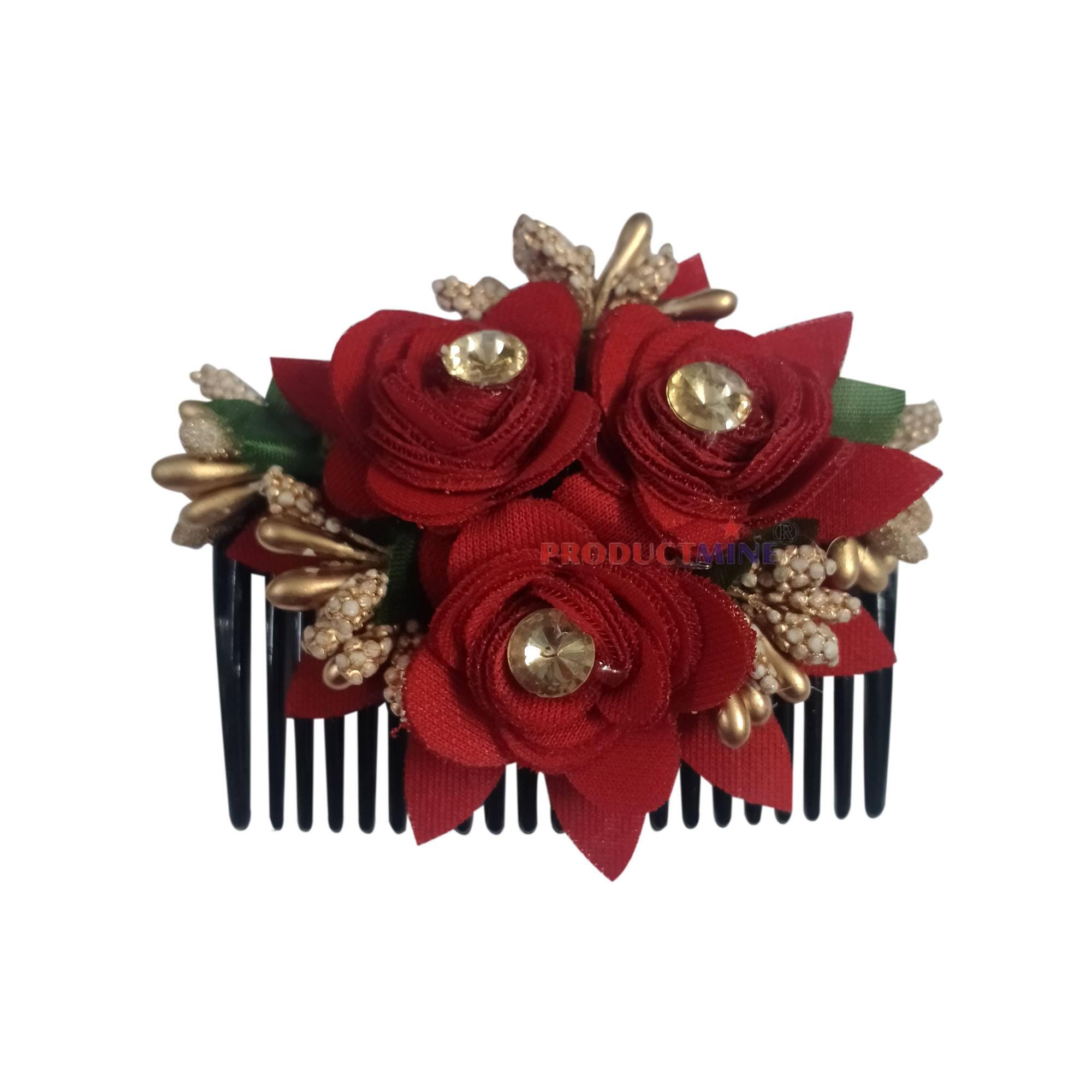 PRODUCTMINE® Floral Hair Comb - Elegant Flower Hair Accessory for Women & Girls - Wedding Bridal Hairpin - Maroon - 1 Piece | Perfect for Weddings, Prom, Parties & Special Occasions