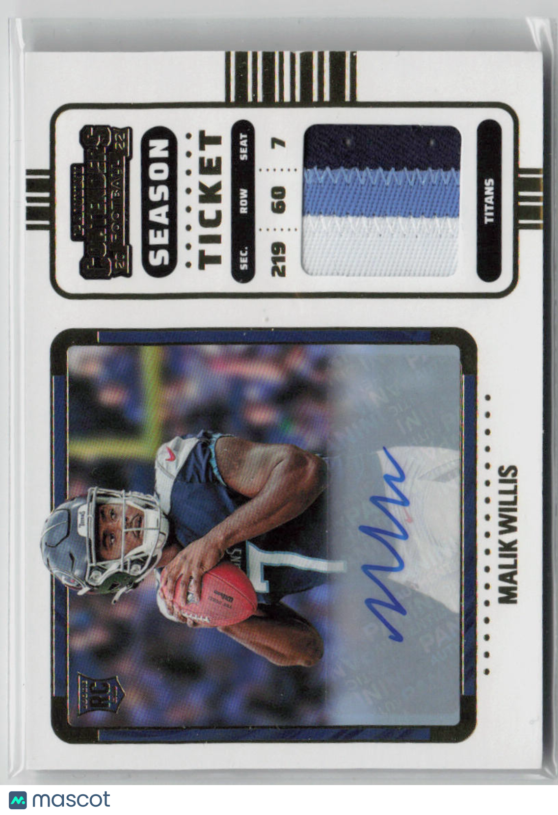 2022 Panini Contenders Malik Willis Rookie Patch Auto #219 Football Trading Card - Perfect for NFL Collectors, Sports Memorabilia Enthusiasts & Investment Collectibles