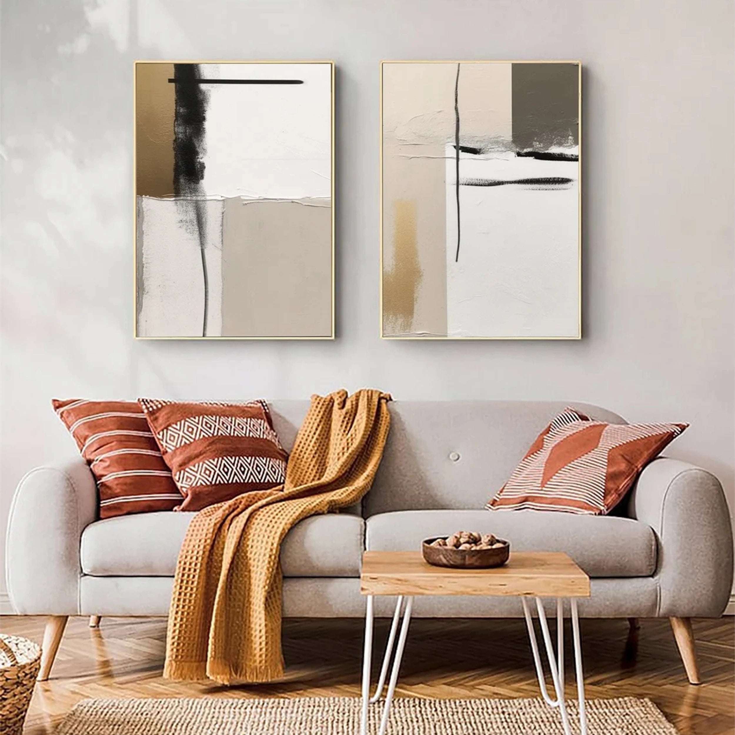 Abstract Painting Set of 2 - Modern Wall Art Decor for Living Room, Bedroom & Office | #AB 093 | Handmade Canvas Artwork for Home & Office Interior Design