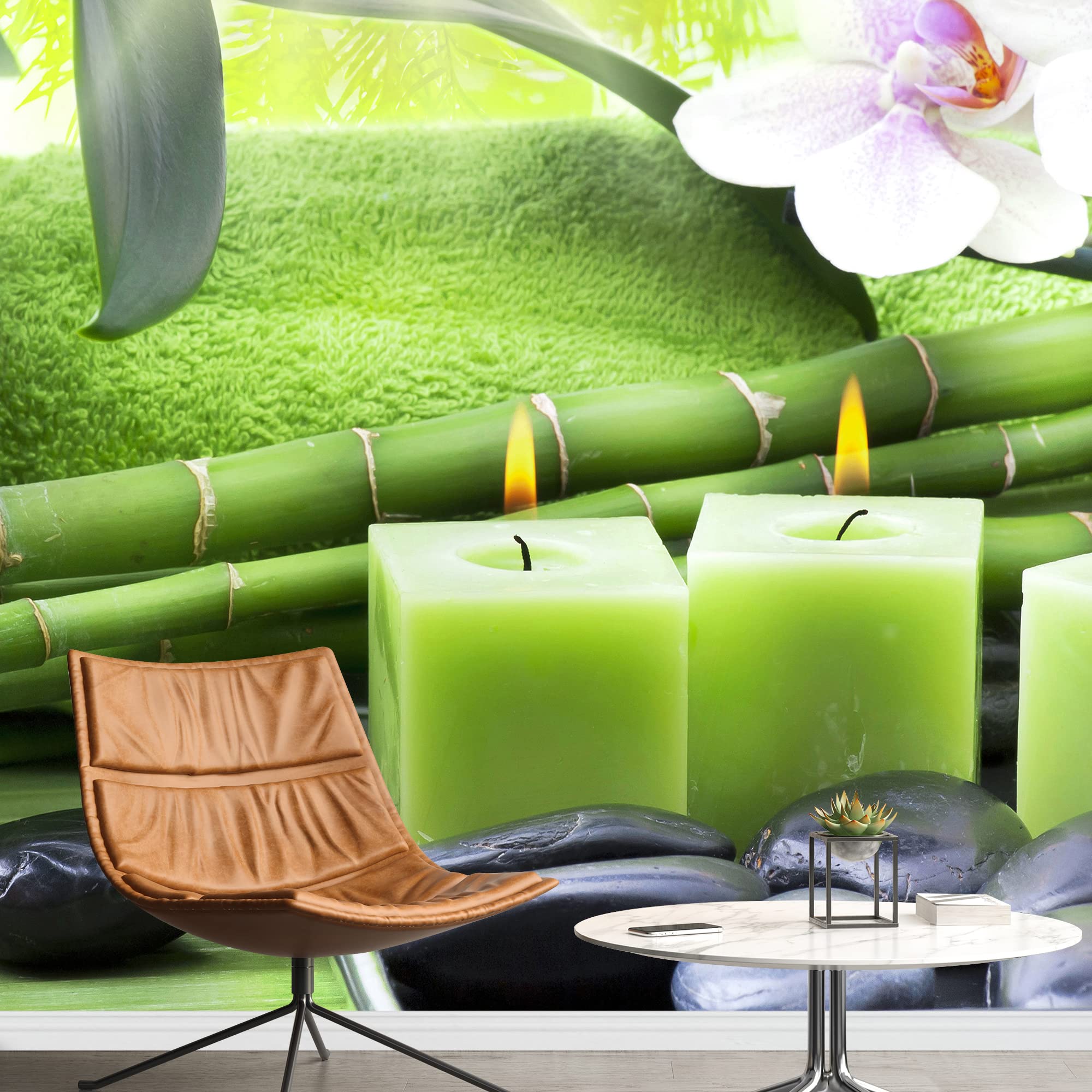 Wall26 Removable Wall Sticker - Orchid Flowers, Massage Stones & Candles Nature Photography Mural (100x144 inches) for Living Room, Bedroom & Office Decor | Realistic Landscape Wall Art for Home & Spa Relaxation