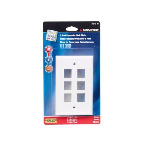 Monster Cable 6-Port Multi-Media Keystone Wall Plate in White - Perfect for Home Theater & Office Network Setup