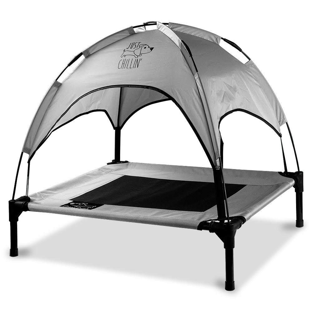 Floppy Dawg Just Chillin' Elevated Cooling Dog Bed - Breathable Mesh Cot with Removable Canopy Shade for Indoor & Outdoor Use - Lightweight Portable Pet Bed for Hot Weather, Patio, Camping & Backyard Relaxation