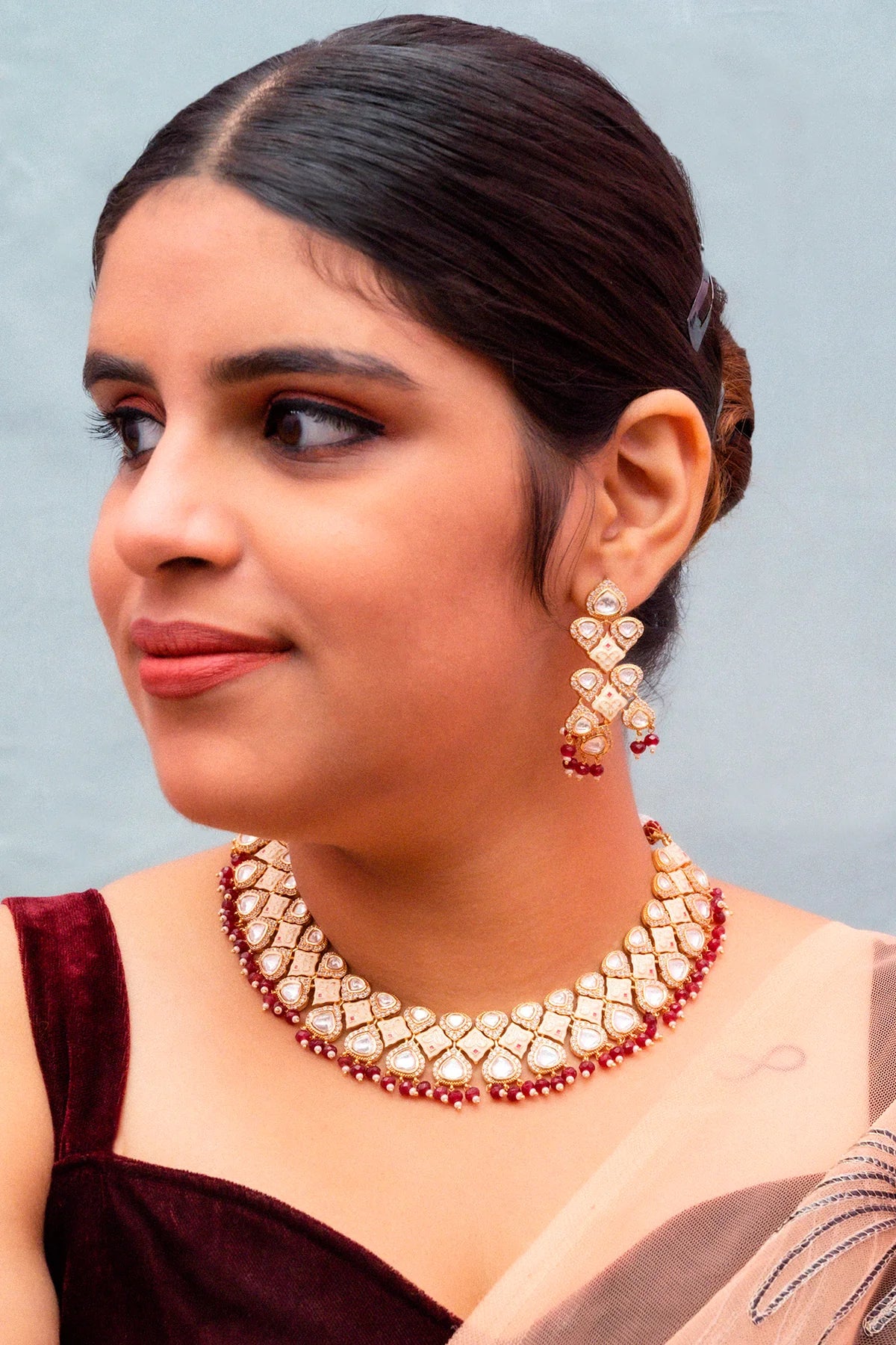 Luxury Gold Plated Royal Kundan Necklace and Earrings Set for Women - Indian Bridal Jewelry, Wedding Party Accessories, Ethnic Fashion Statement