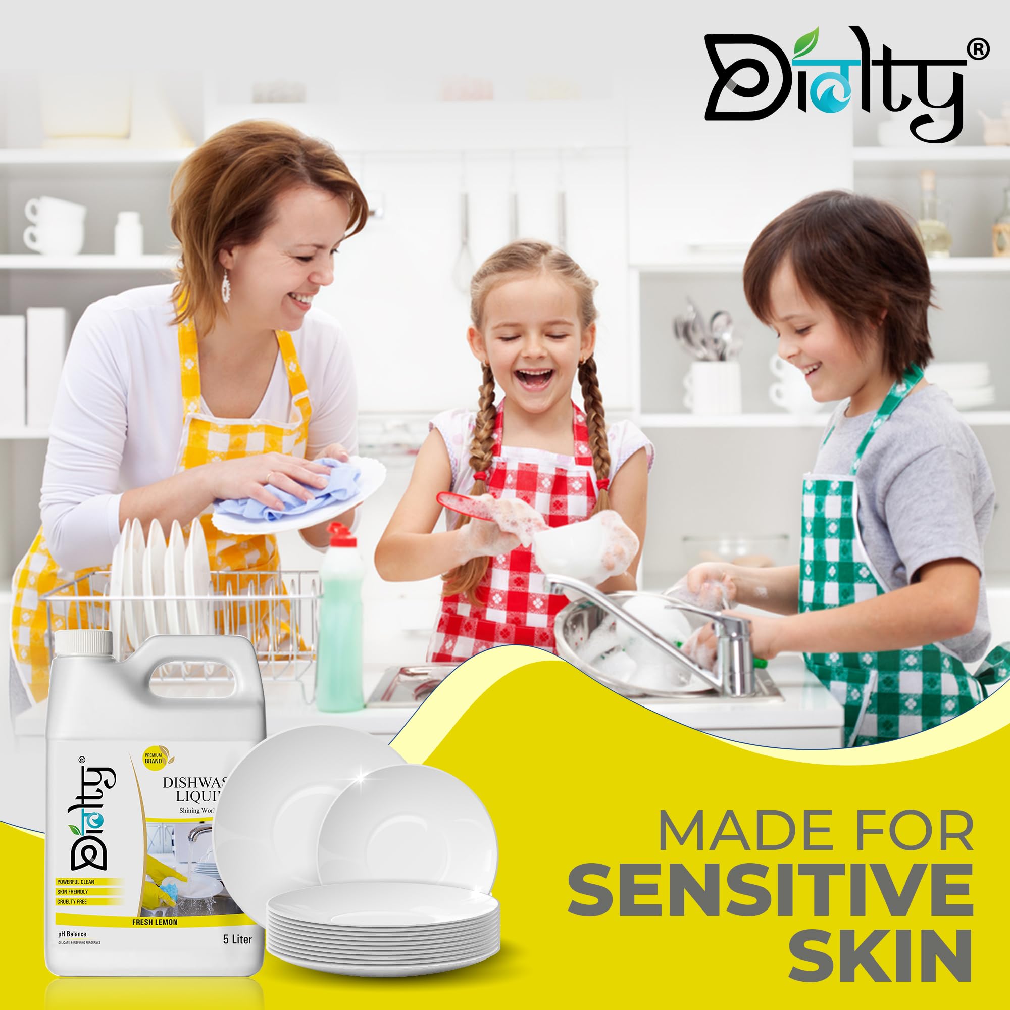 Diolty Dishwashing Liquid Gel 5L with Lime & Basil Fragrance - No Residue, Powerful Cleaning - Perfect for Kitchen, Restaurant & Home Use