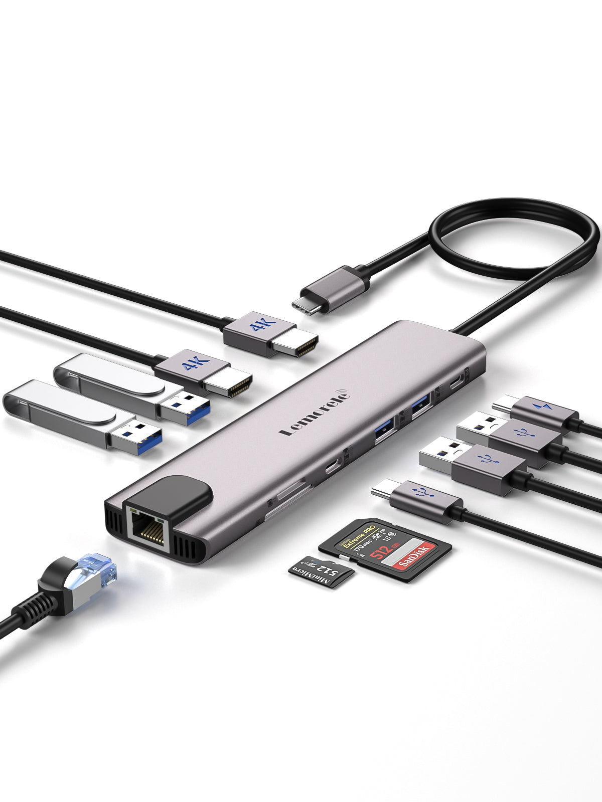 LEMORELE™ TC65L 11-in-1 USB C Hub with Dual HDMI 4K, 100W PD Charging, USB 3.0 Ports, SD/TF Card Reader - Perfect for MacBook Pro/Air, Dell XPS, iPad Pro & More (Home Office, Gaming, Travel)