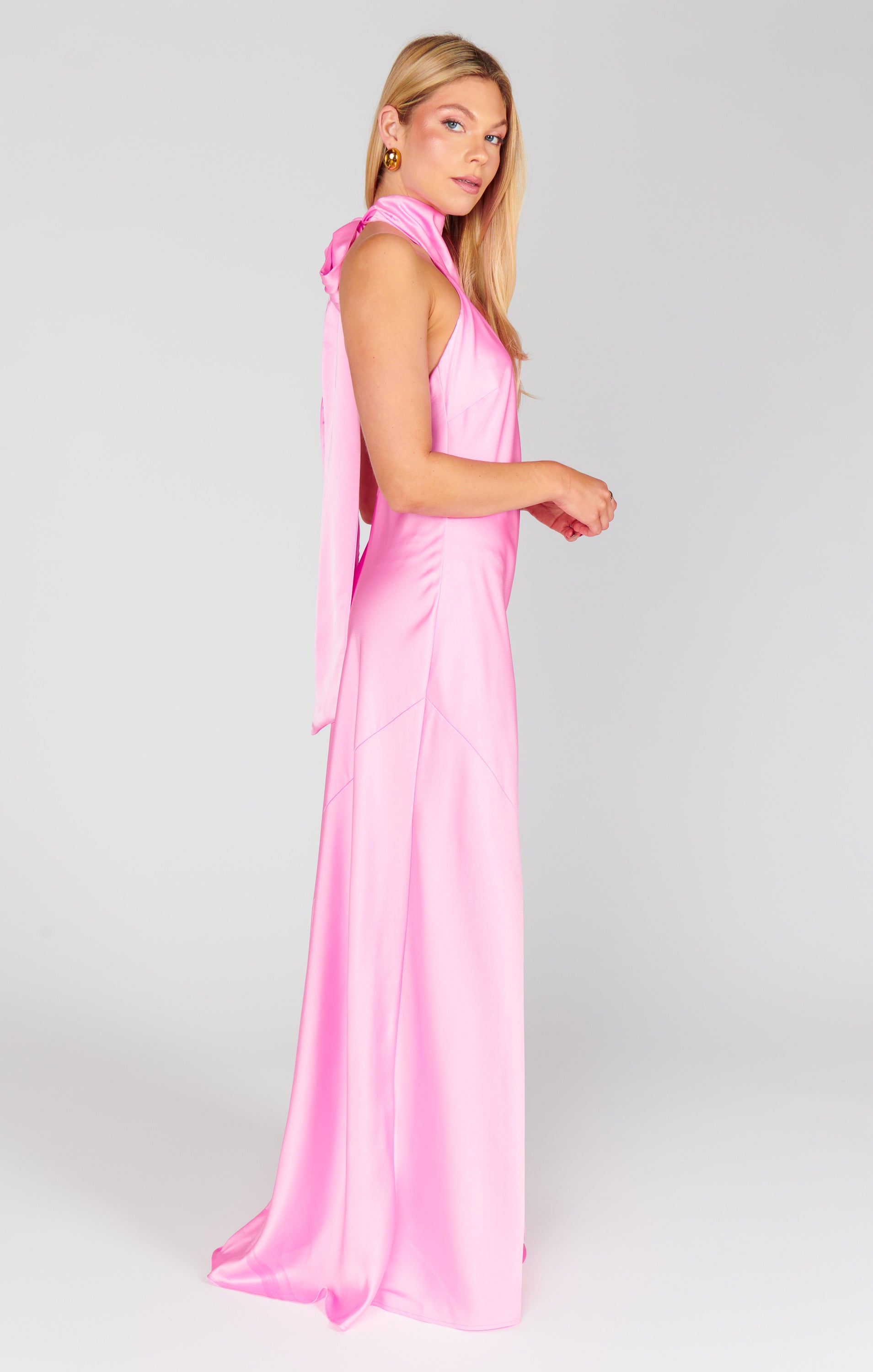 Lisa Maxi Dress - Pink Luxe Satin Women's Elegant Long Dress for Evening Party, Wedding Guest, Cocktail, Date Night & Special Occasions