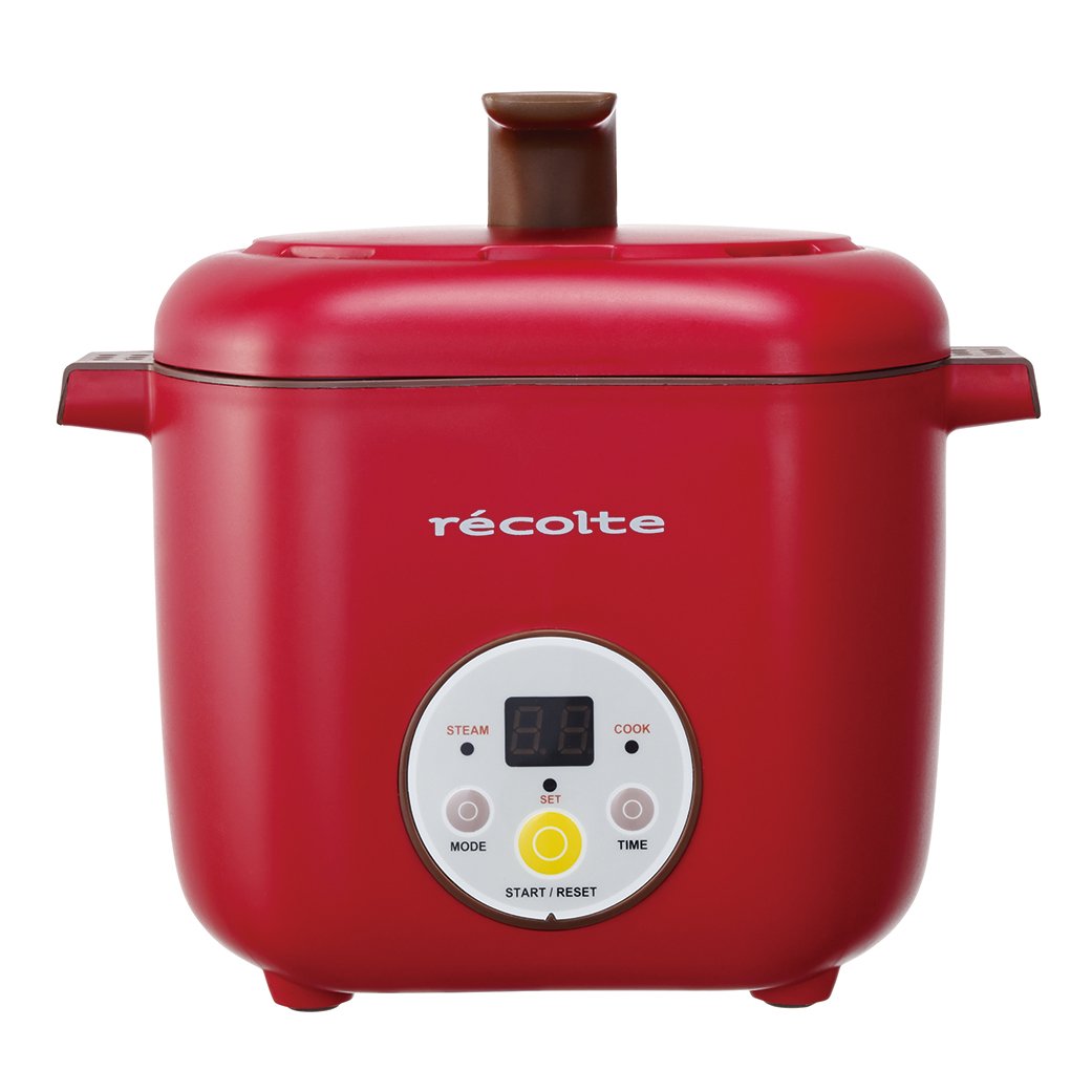 Recolte Healthy CotoCoto 2-Stage Simultaneous Cooker RHC-1R (Red) - Multi-Purpose Rice & Side Dish Cooker for Healthy Meals at Home