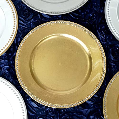 24-Piece 13-Inch Gold Round Crystal Beaded Charger Plates - Balsa Wood Elegant Dinner Plates for Wedding, Party & Holiday Table Decor