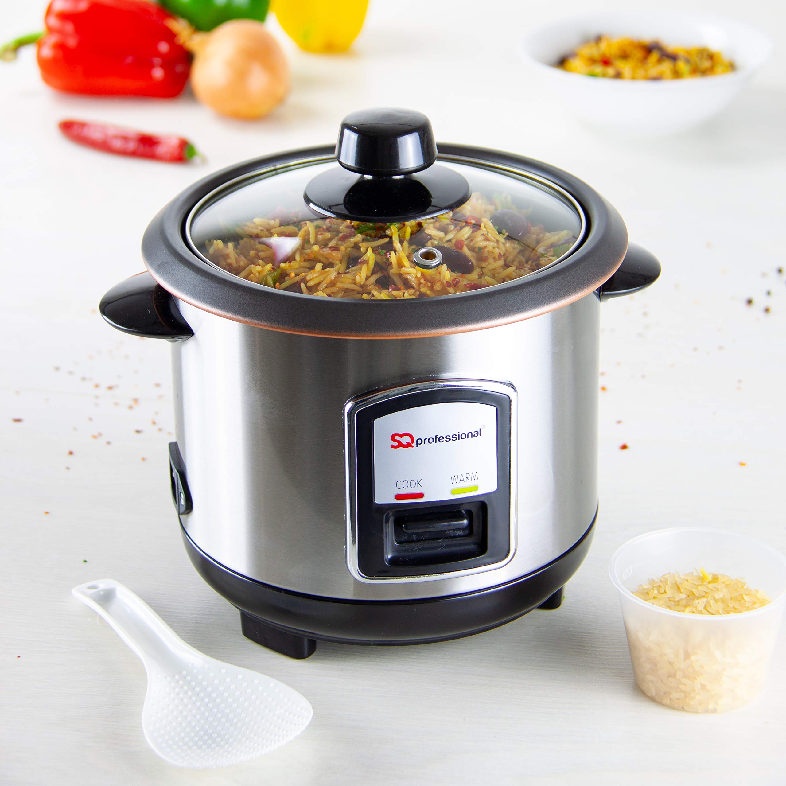 SQ Professional 0.8L Stainless Steel Rice Cooker 350W - Compact & Durable for Perfect Rice, Ideal for Small Kitchens, Dorms & Office Use