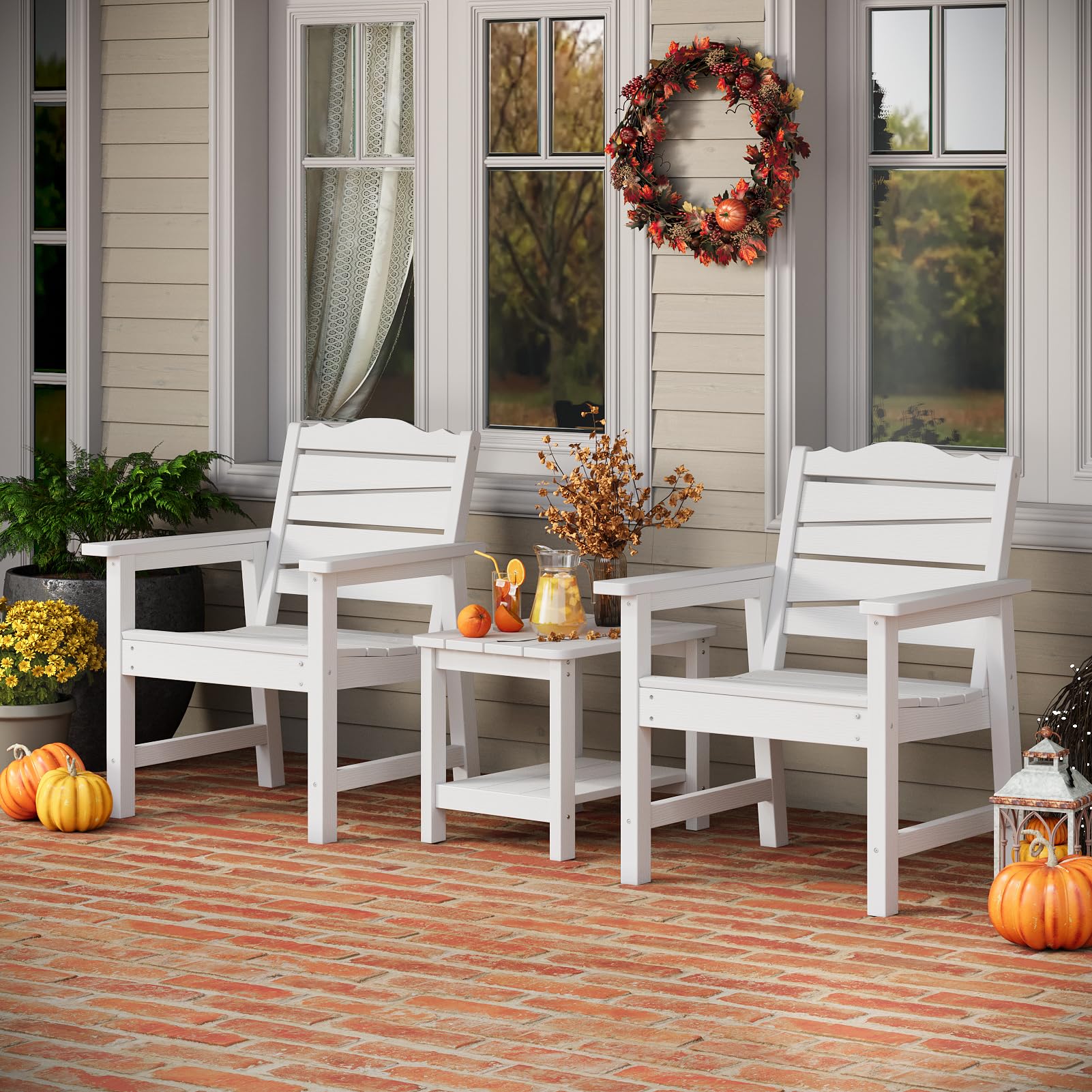 **Weatherproof Poly Lumber Patio Chair - Ergonomic Curved Seat, 400lbs Capacity - Outdoor Dining Chairs for Garden, Porch, Lawn & Backyard (White) - Perfect for Relaxing, Entertaining & Outdoor Dining**