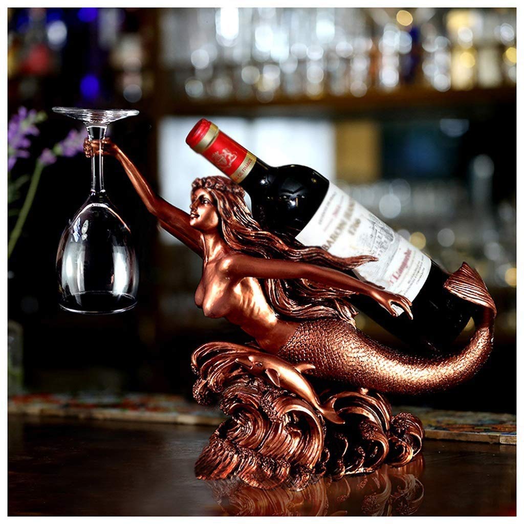 Elegant Mermaid Wine Bottle Holder & Champagne Glass Rack - Stemware Display Stand for Bar, Kitchen, or Party Decor (Color: Blue) - Perfect for Home Entertaining, Wedding Gifts & Coastal Themed Decorations