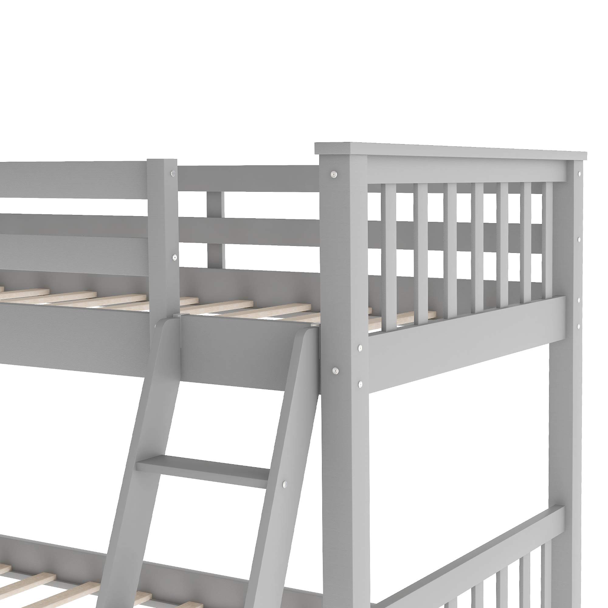 Harper & Bright Designs Solid Wood Twin Over Twin Low Bunk Bed with Slide & Angle Ladders - Gray Kids Bunk Bed for Toddlers, Teens & Small Spaces | Perfect for Shared Bedrooms, Sleepovers & Space-Saving Kids' Rooms