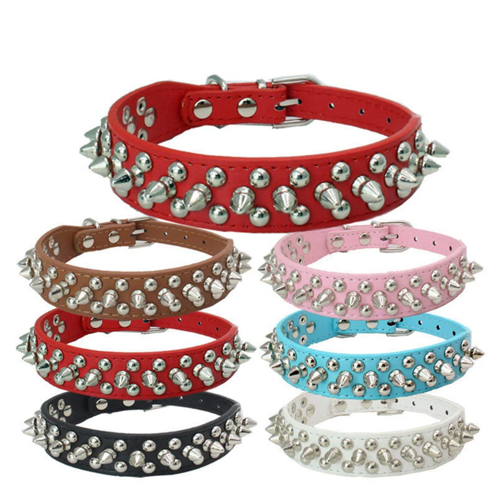 Spiked Dog Collar with Mushroom Rivets - Anti-Bite Studded Protective Pet Neck Collar for XXS XS S M L Dogs & Cats - PU Leather Puppy Collar in Light Blue - Perfect for Training, Walking & Outdoor Adventures