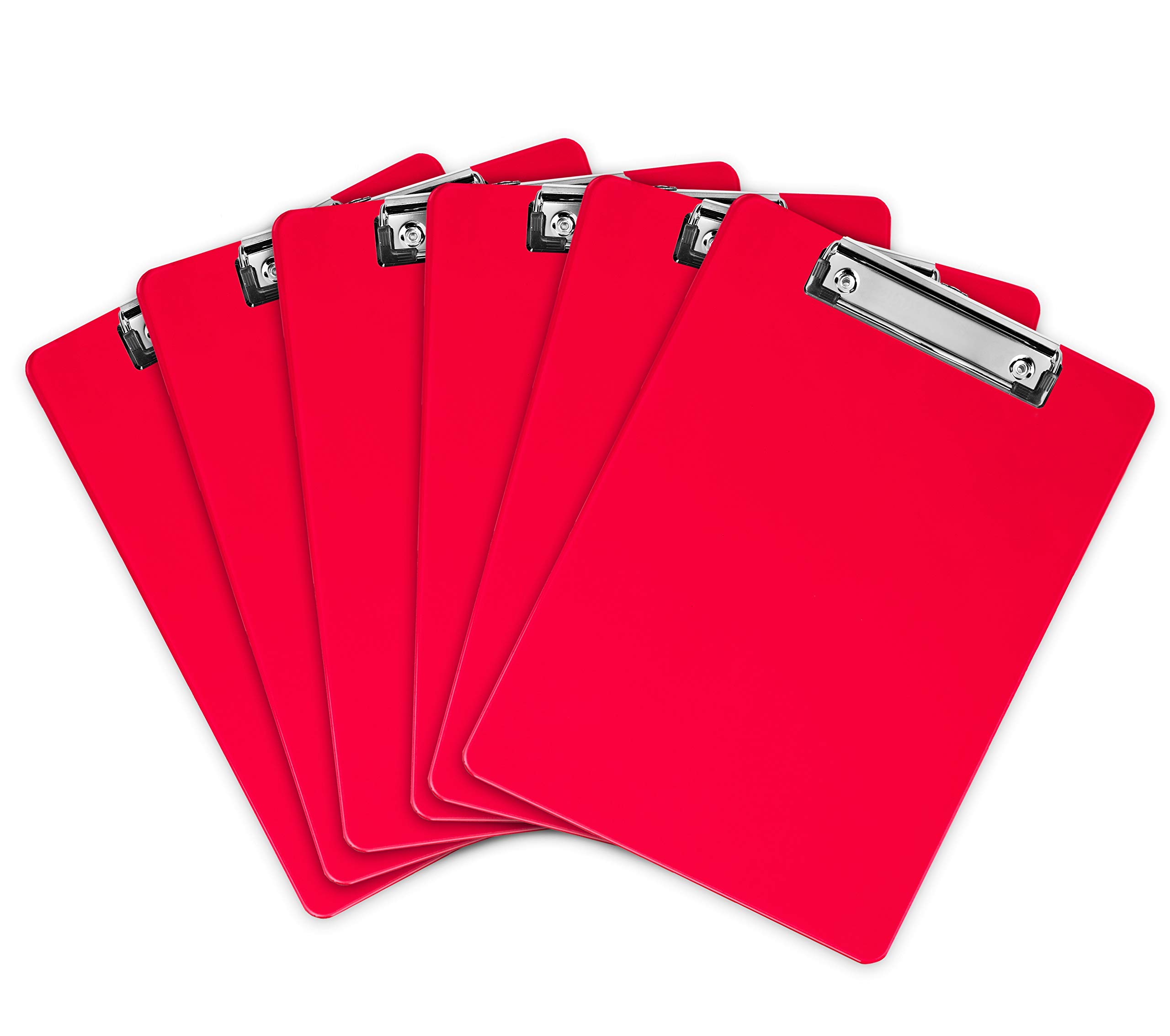 12-Pack Red Plastic Clipboards with Low Profile Clip - 12.5 x 9 Inch, Holds 100 Sheets - Durable Acrylic Clipboard Set for School, Office & Home Organization - Perfect for Students, Teachers & Professionals (Aesthetic School Supplies for Boys & Girls)