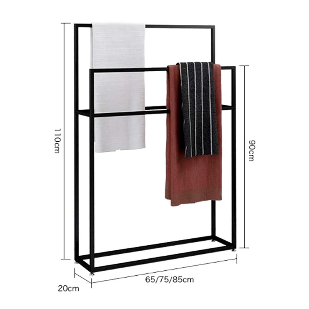 Freestanding Towel Racks for Bathroom Floor - Modern 2-Tier Stainless Steel Towel Stand Holder (Black, 75x20x110cm) for Quilts, Blankets, Bath Towels & Clothes - Perfect for Spa, Hotel, or Home Bathroom Organization